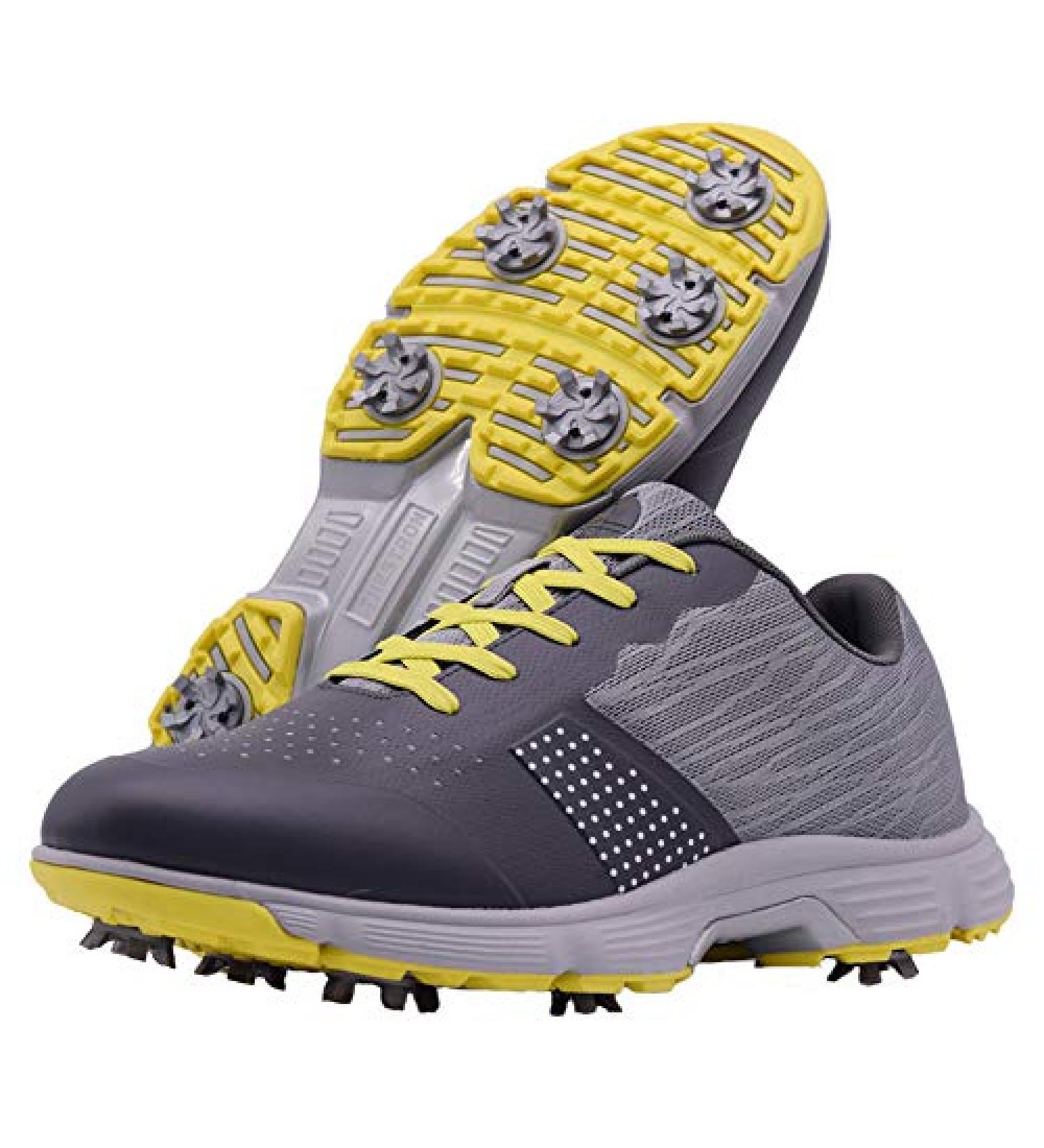 THESTRON Men Golf Shoes: Mesh Breathable Walking Sport Sneakers with 7 Spikes - Grey - Buy Online on GoSupps.com