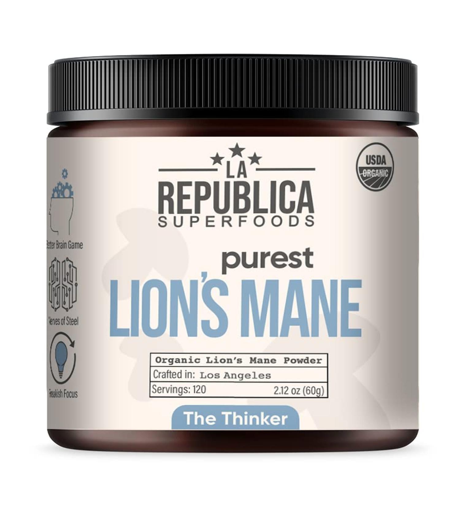 La Republica Lion's Mane Mushroom Powder - USDA Organic Extract, 120 Servings, Fair Trade, Vegan | Made in USA - Buy Online on GoSupps.com