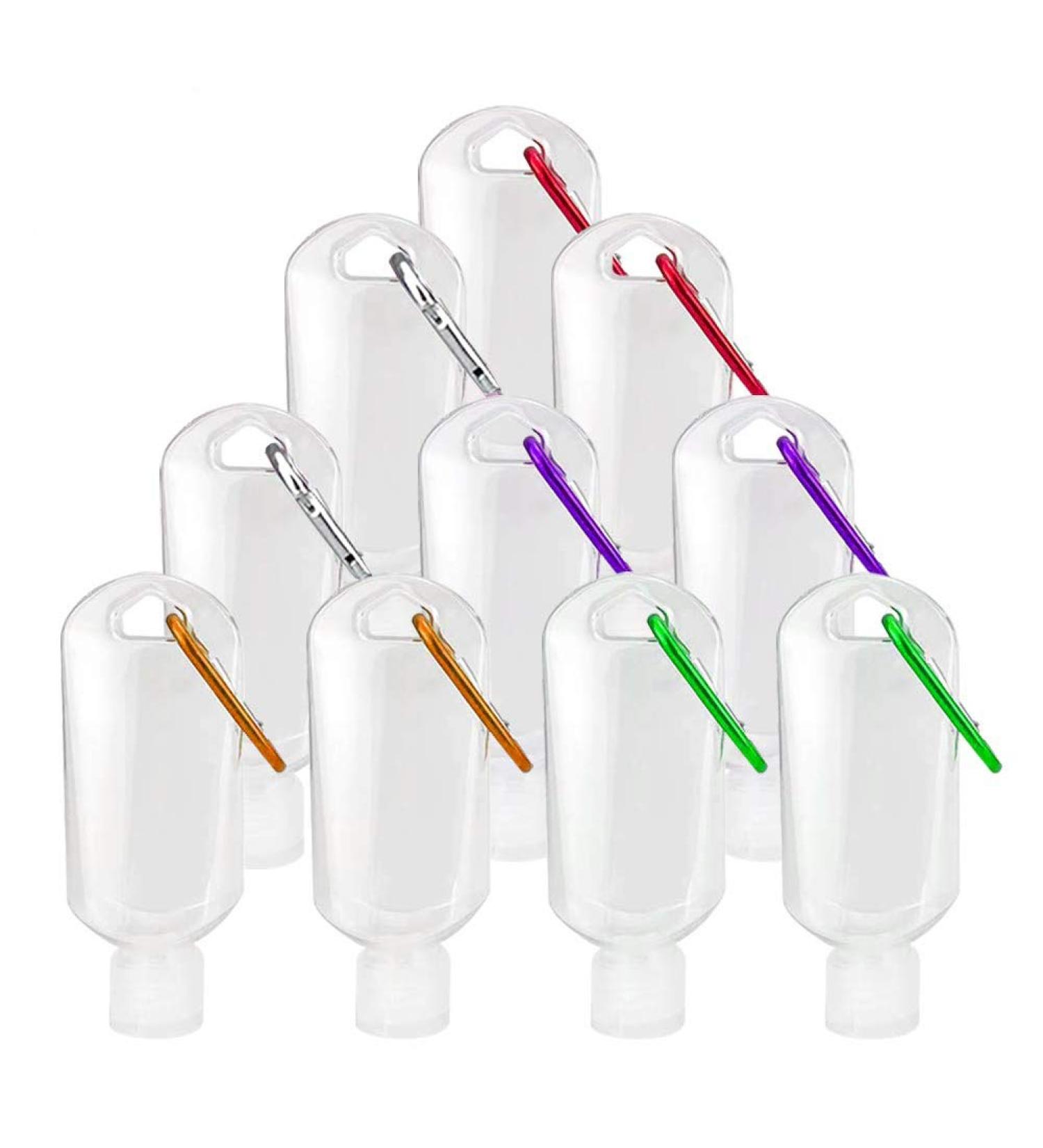 VerteLife 10PCS 50ml Refillable Travel Bottles with Keychain Clip - Clear Plastic Hand Sanitizer Containers for Toiletries - 5 Colors - Buy Online on GoSupps.com