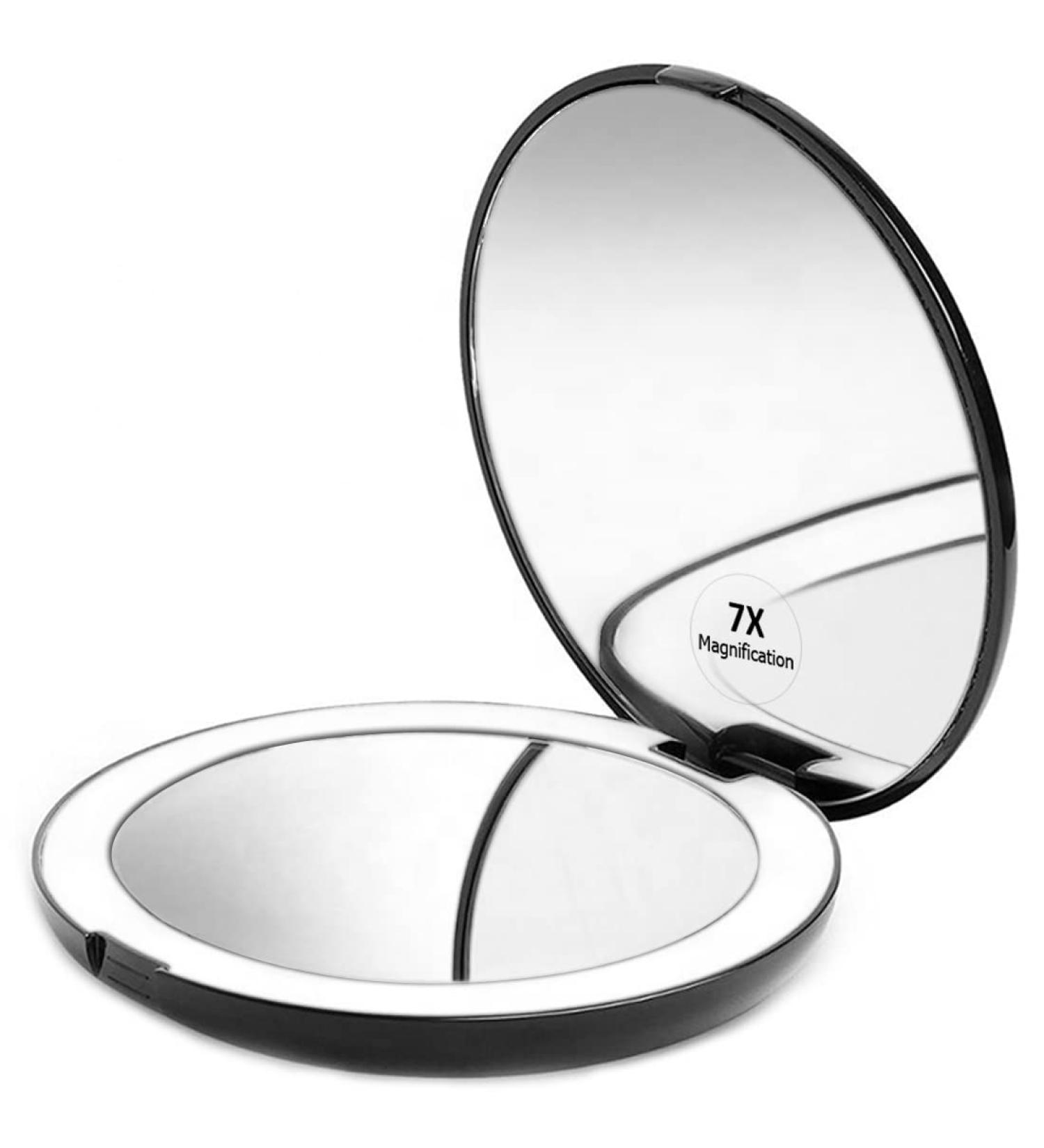 Mirrorvana Compact Lighted Travel Mirror 7X Magnified 5 Wide - Friendship Gift from Best Friend in Black - Buy Online on GoSupps.com
