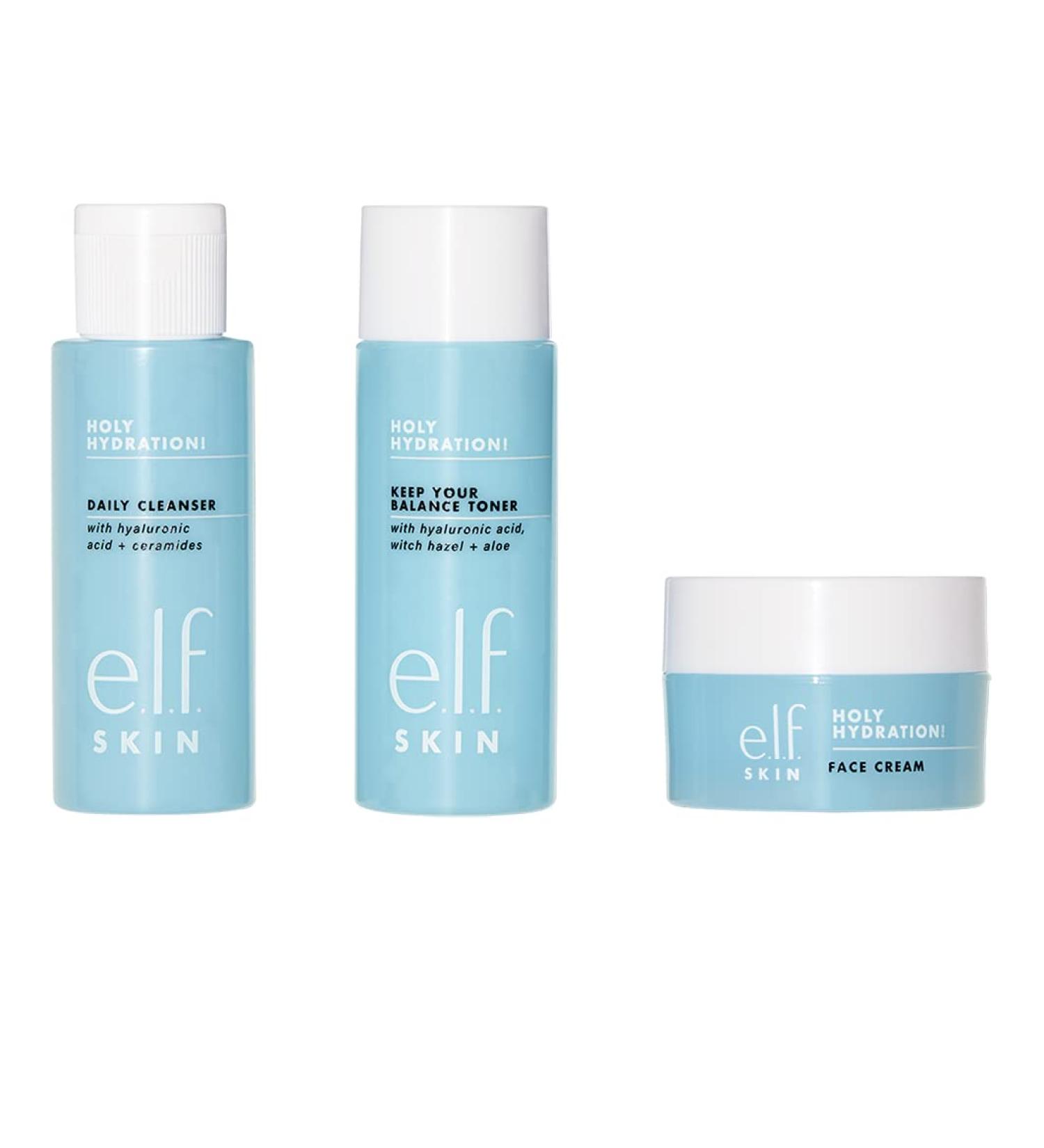e.l.f. Skin Holy Hydration Mini Kit: Cleanser, Toner & Moisturizer for Hydrated Skin - TSA-Friendly Sizes - Buy Online on GoSupps.com