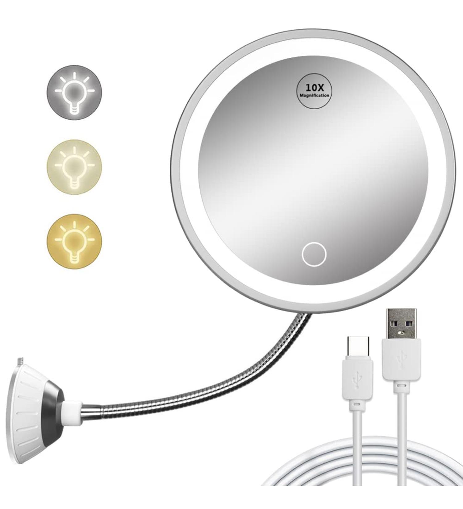 USB LED Lighted Vanity Mirror with 10X Magnification and Flexible Gooseneck - Powerful Suction Cup - Buy Online on GoSupps.com