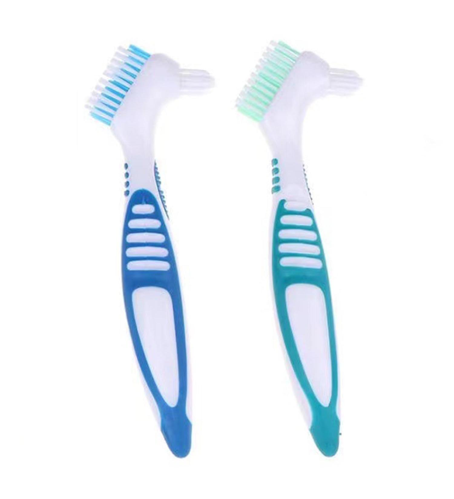 NAUZE 2 Pieces Double Bristle Head Denture Cleaning Brush Soft Bristles False Teeth Cleaning Brush for Denture Care Brush