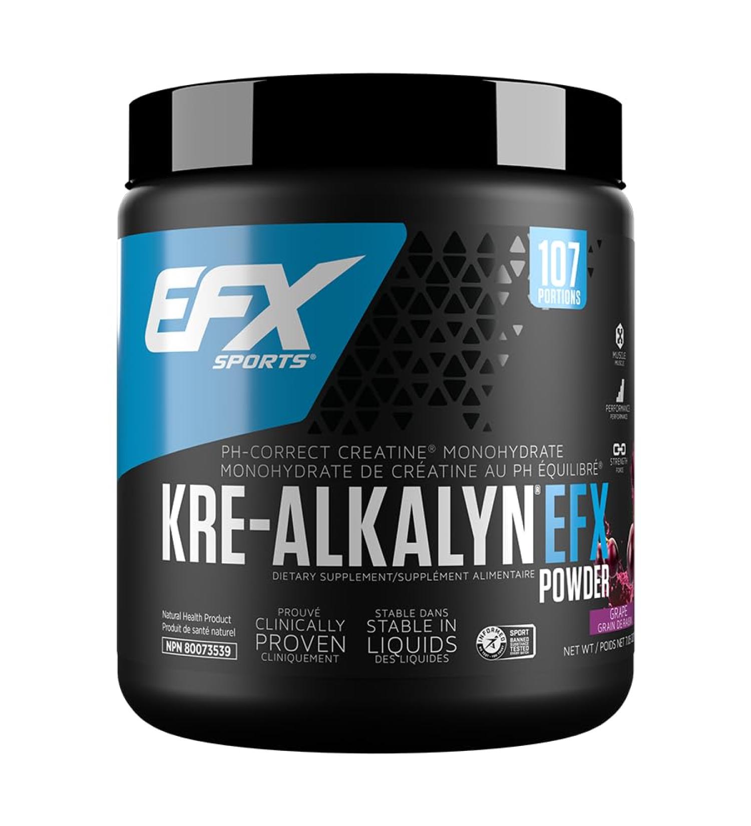 EFX Sports Kre-Alkalyn Powder 200g PH-Correct Creatine Monohydrate | Multi-Patented Formula Gain Strength Build Muscle & Enhance Performance Grape 200 gram