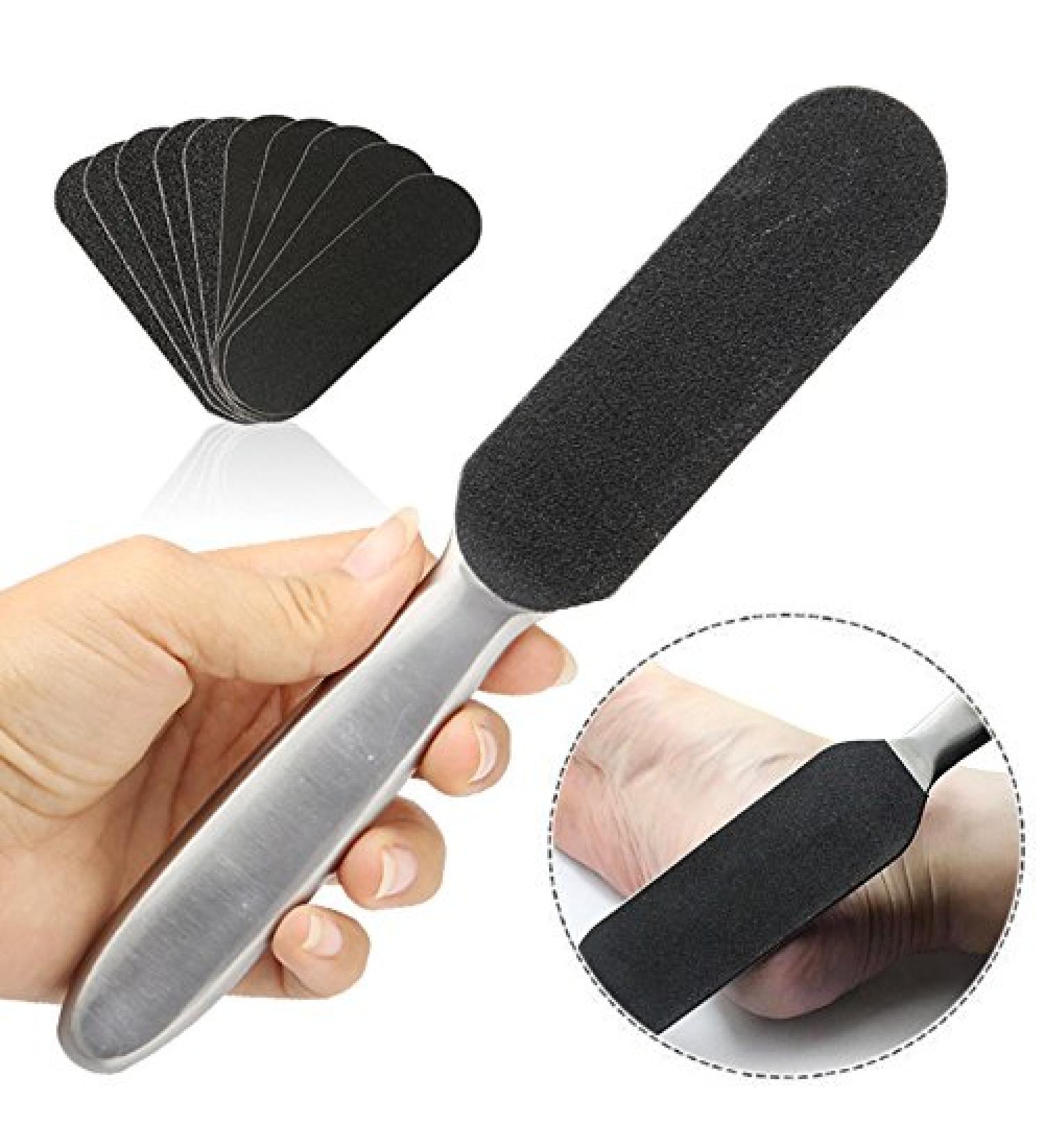 OFKPO Stainless Steel Double-Sided Foot File - Professional Callus Rasp with 10 Replacement Sandpapers for Ultimate Pedicure & Foot Care - International Shipping Available - Buy Online on GoSupps.com