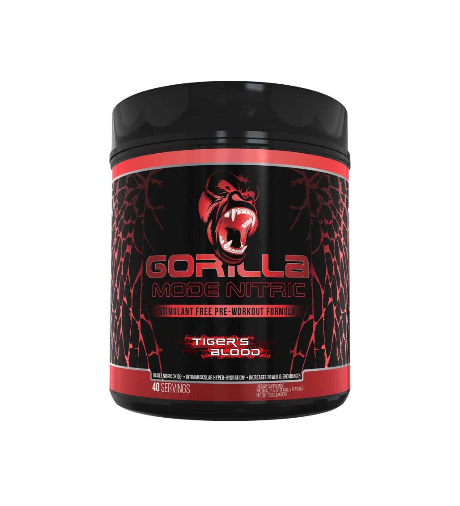Best Tasting Gorilla Mode Nitric Stimulant Free Pre-Workout - Massive Pumps, Vasodilation, Power - 646g (Tigers Blood) - Buy Online on GoSupps.com