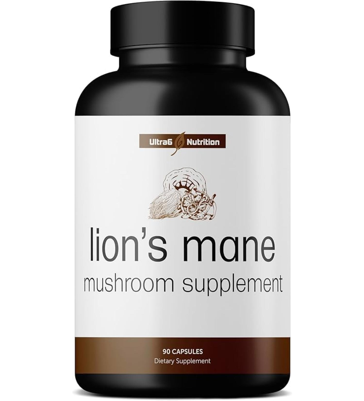 Ultra6 Nutrition Organic Lions Mane Capsules - Lions Mane Supplement with Reishi and Cordyceps - Immune Health & Cognitive Supplement for Adults (90 Veggie Capsules) - Buy Online on GoSupps.com