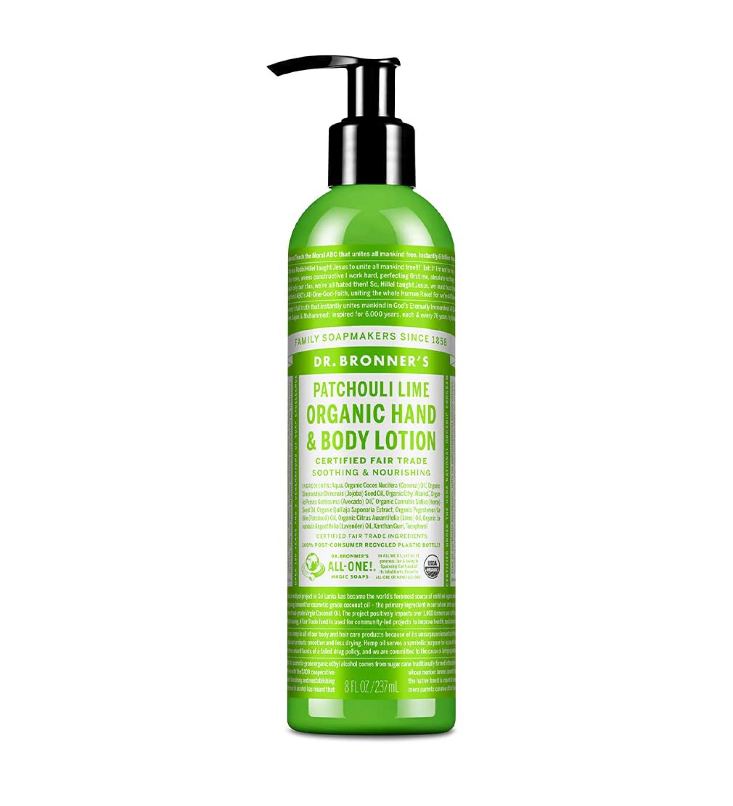Dr. Bronner's Organic Patchouli Lime Lotion 8oz - Certified Organic Body Moisturizer for Hands, Face & Body - Vegan, Non-GMO, Highly Emollient - Buy Online on GoSupps.com