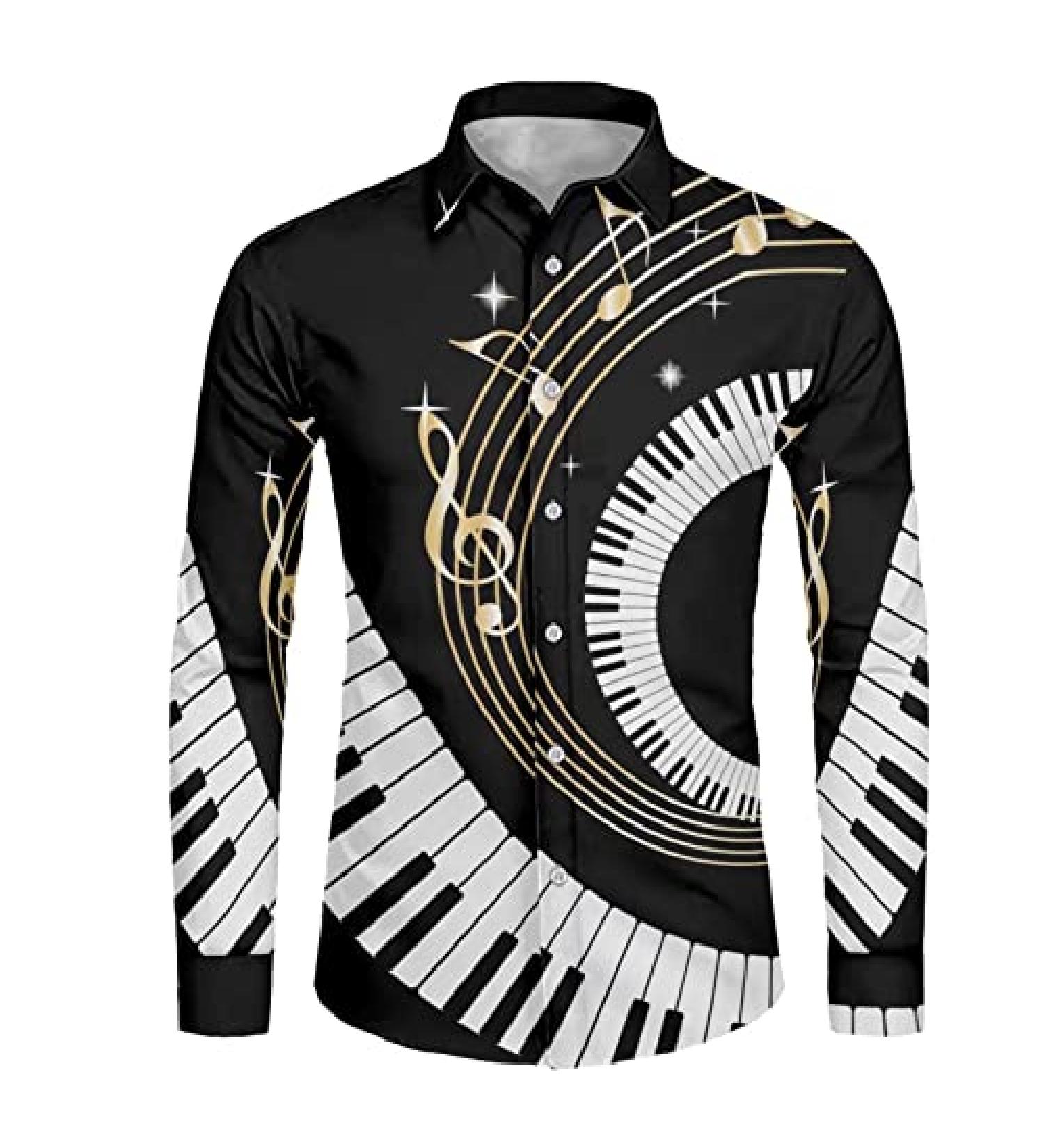 Coloranimal Men's Rainbow Hawaiian Shirt | Music Notes Print | Long Sleeve Casual Tee XS-4XL - Buy Online on GoSupps.com
