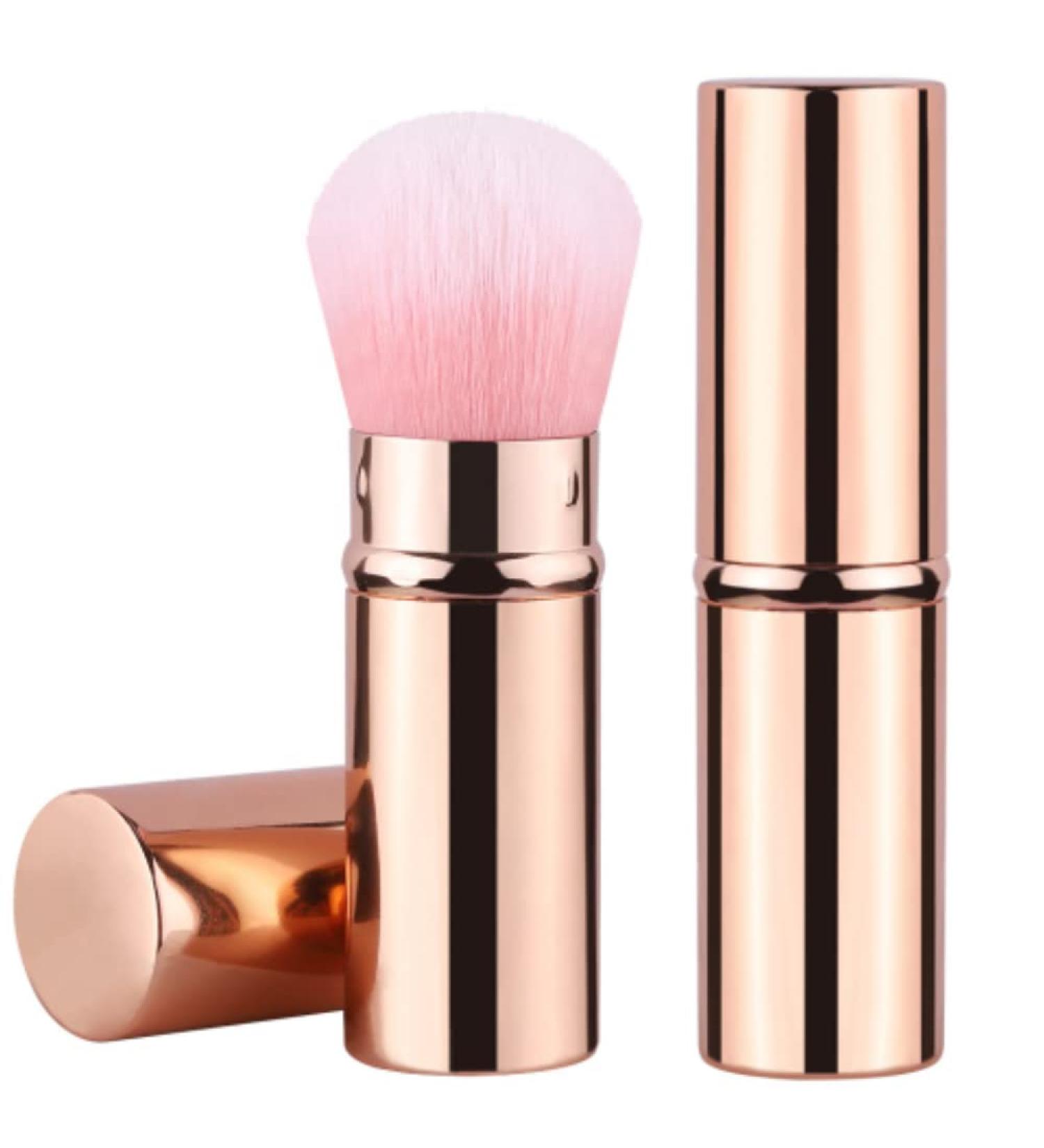 Retractable Telescopic Face Kabuki Brush - Gold Pink | Portable Makeup Brushes for Powder, Foundation, Blush - Travel-friendly - Buy Online on GoSupps.com