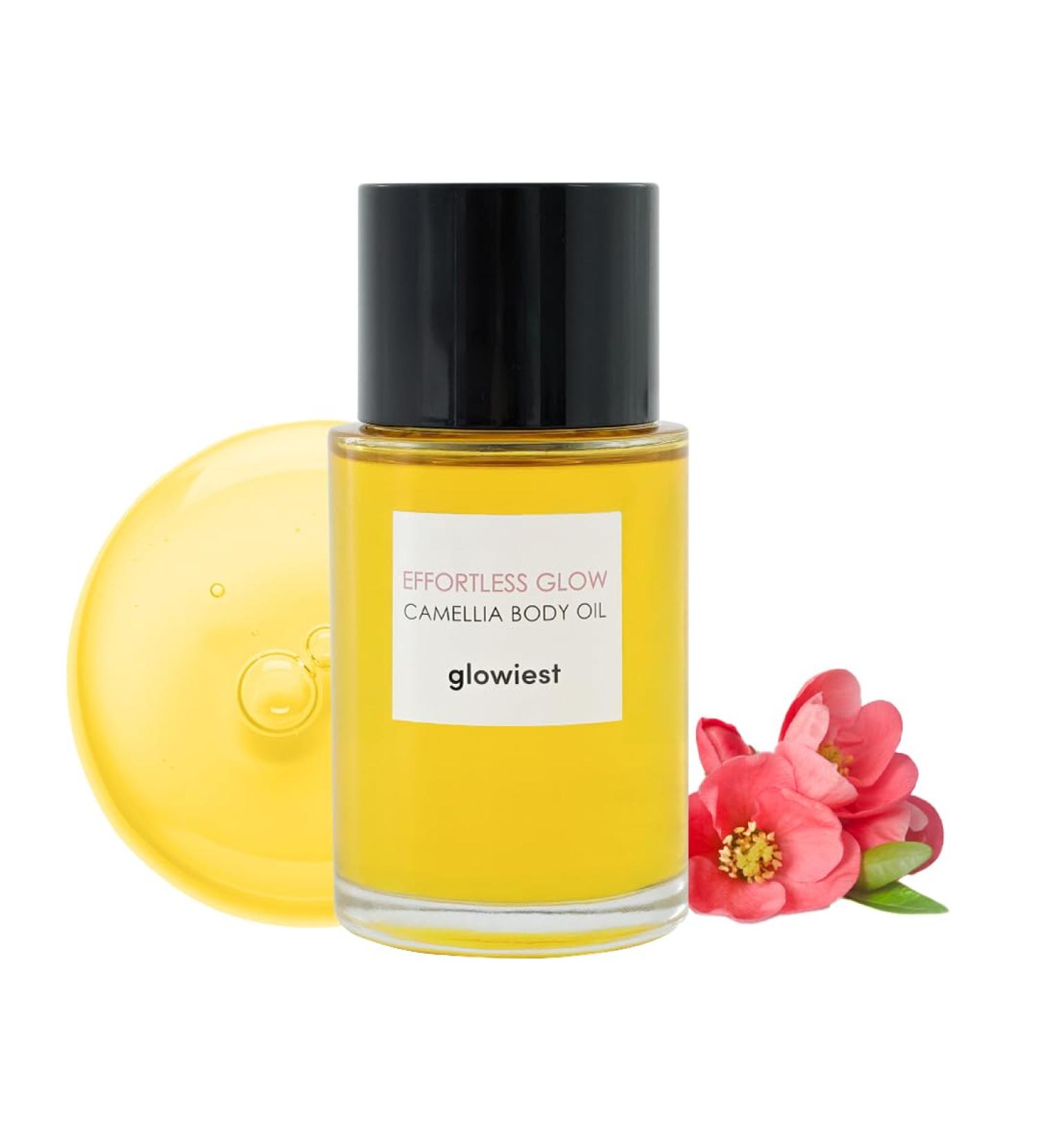 glowiest Effortless Glow Camellia Body Oil Anti-Aging & Antioxidant Formula with Camellia Japonica Hazelnut & Castor Oils Lightweight Fast-Absorbing Deep Moisture 100ml - Buy Online on GoSupps.com