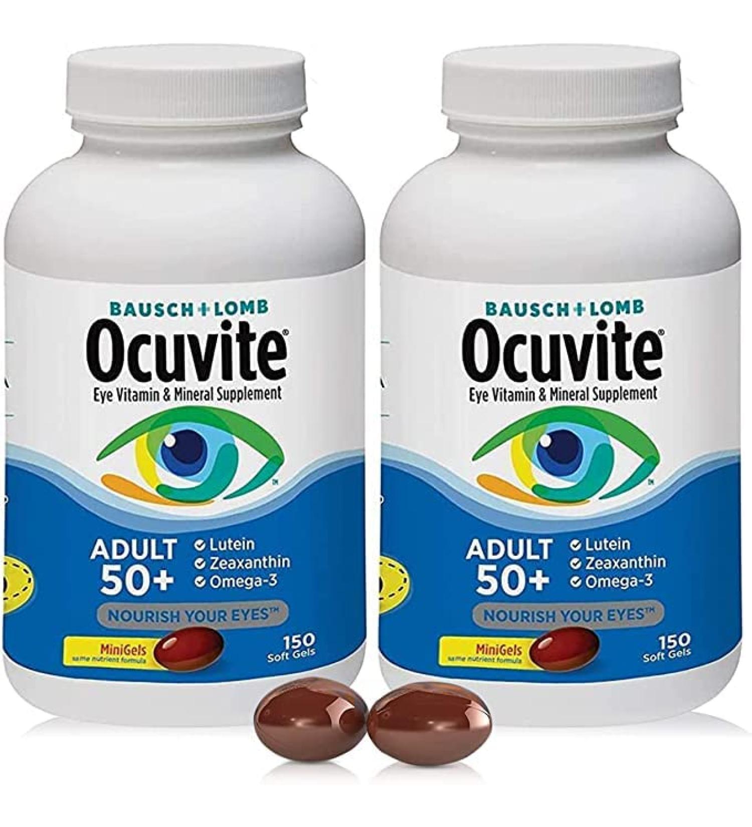 Adult 50+ Eye Vitamin & Mineral Supplement Contains Lutein, Zeaxanthin, and Omega-3,Nourish Your eyes150 Soft Gels (2Pack)