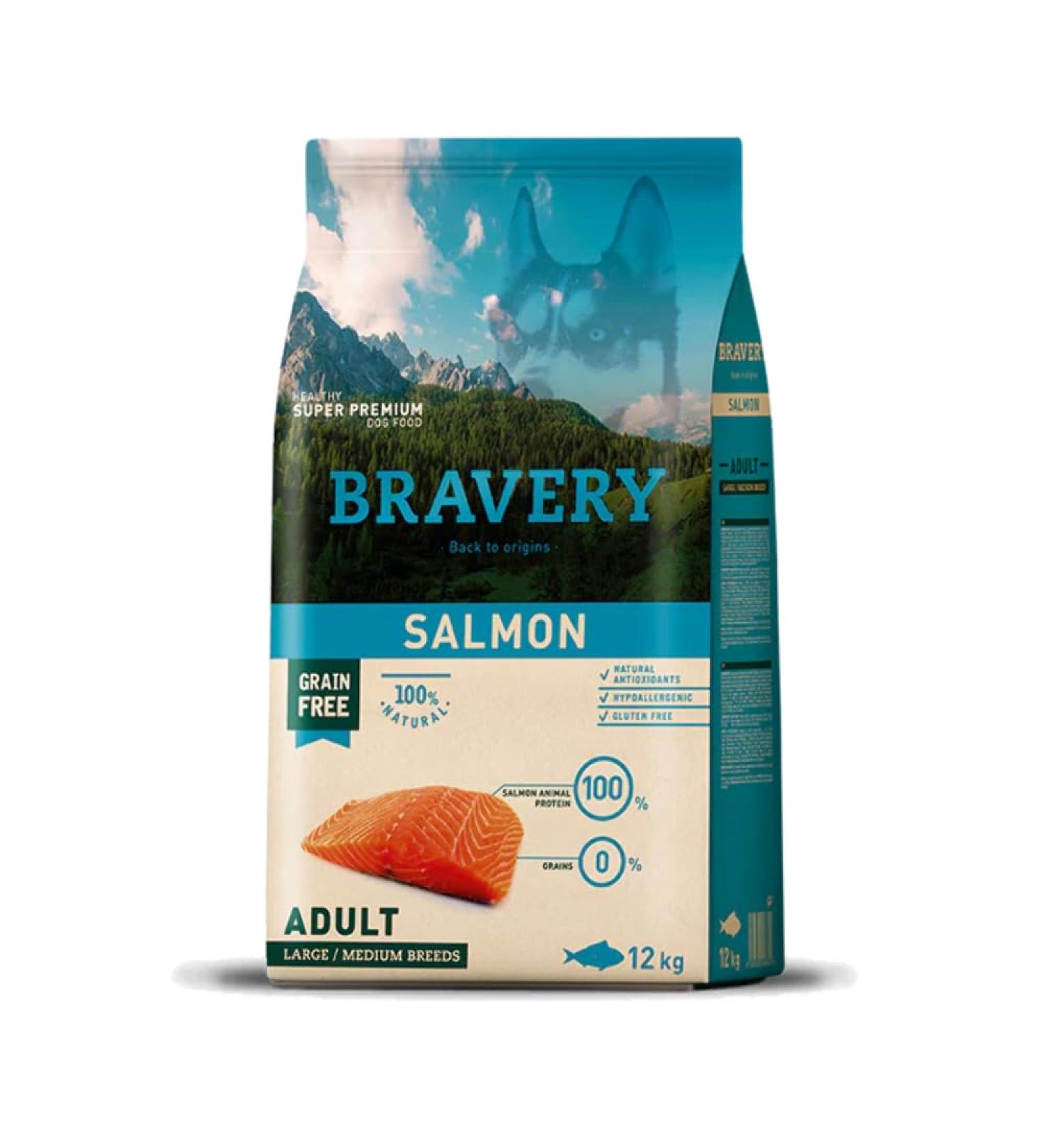 BRAVERY Salmon Dog Food 12 kg Size L/M