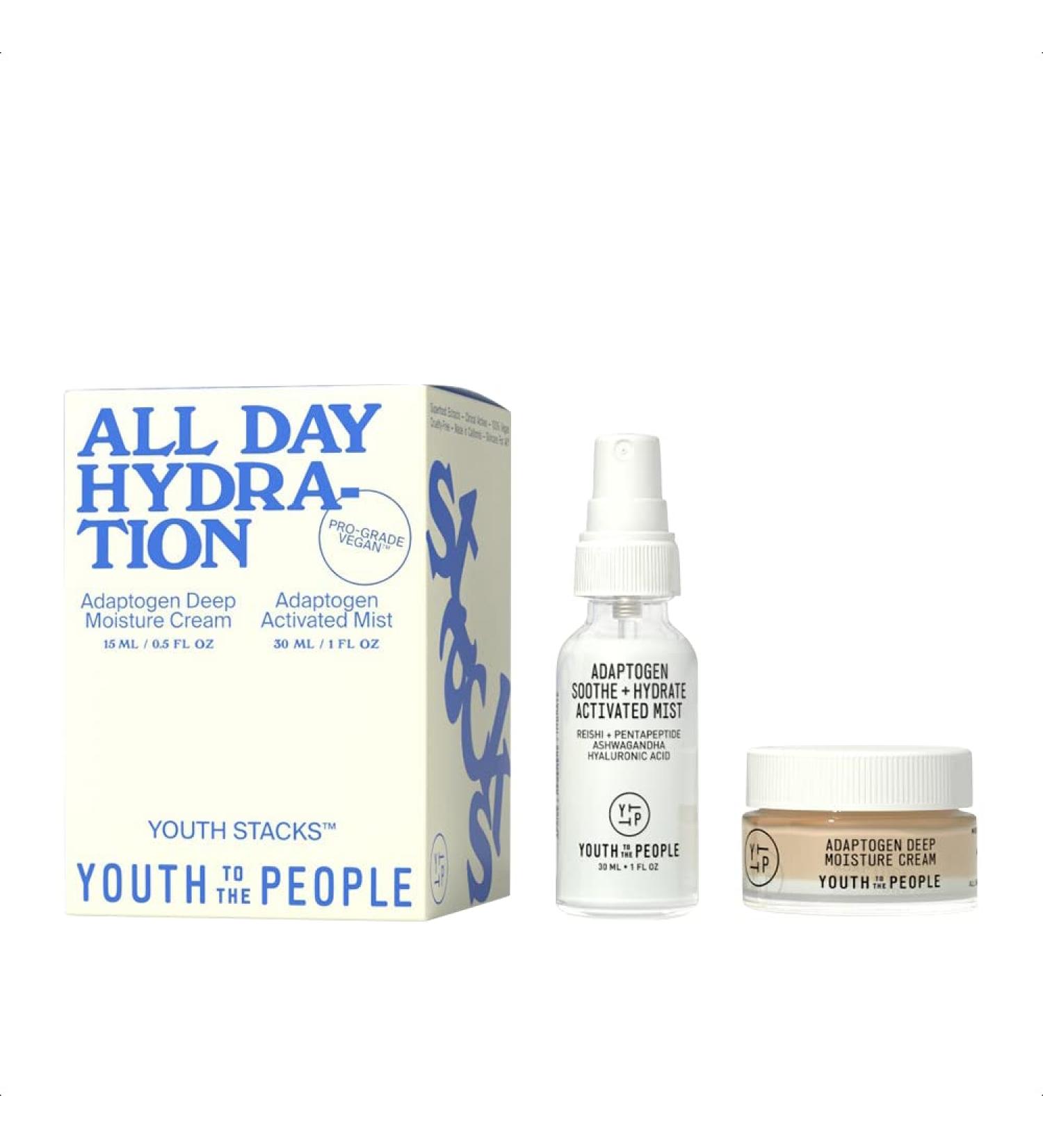 Youth To The People Youth Stacks All Day Hydration Set - Vegan Skincare with Adaptogen Cream and Activated Mist for Hydration, Replenishment, and Soothing - Buy Online on GoSupps.com