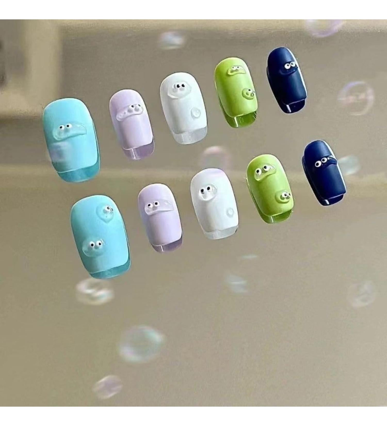 Temperament Enhancement Nail Patch Cute Short Candy Macron Scrub Cute Little Eyes Daily Short Hand-Worn Nail (10-Piece Pack) (Size : XS) X-Small - Buy Online on GoSupps.com