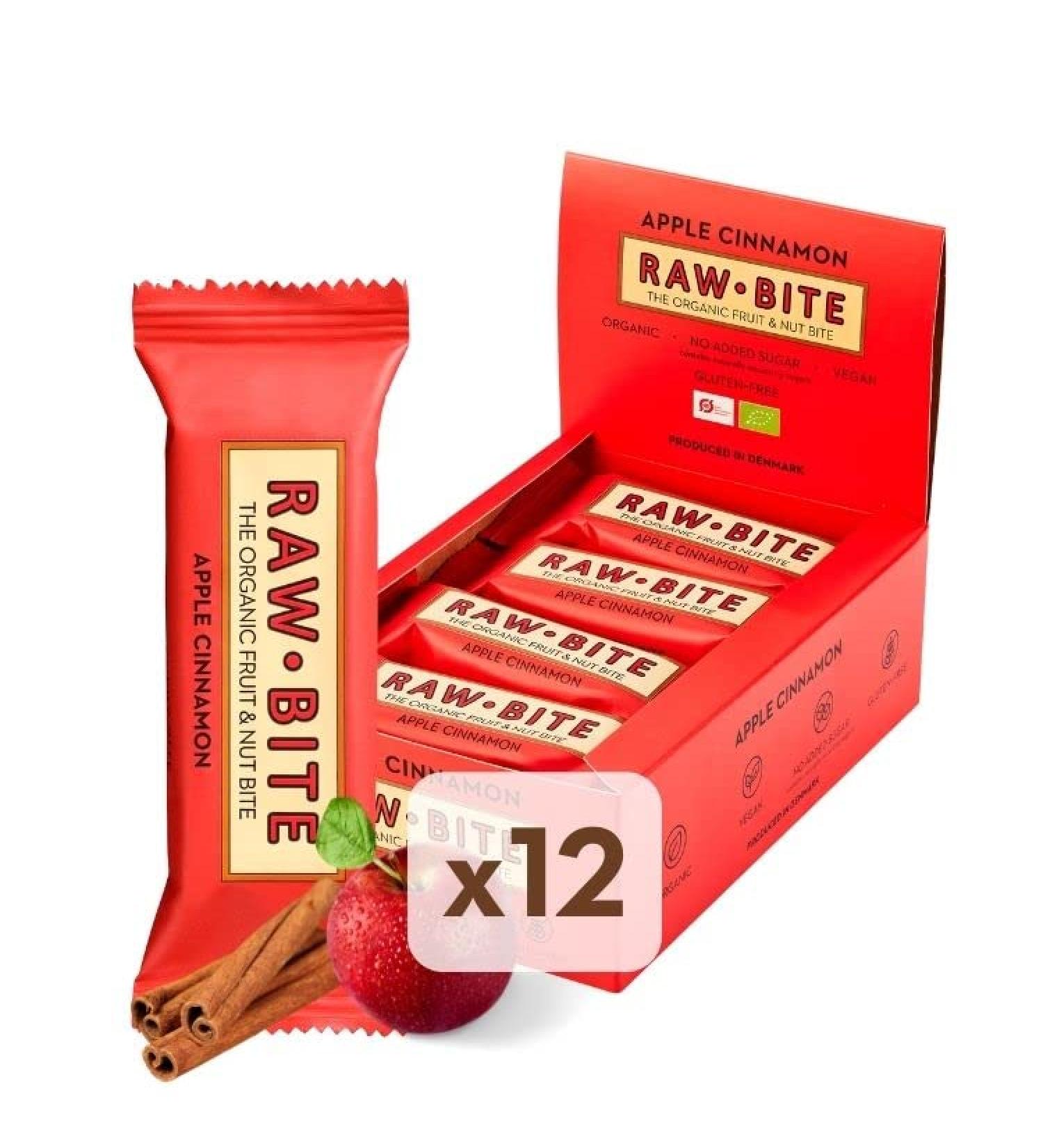 Raw Bite Apple Cinnamon Organic Fruit Nut Bars - Gluten-Free No Added Sugar | 12-Seater Box (12 x 50g) - Buy Online on GoSupps.com