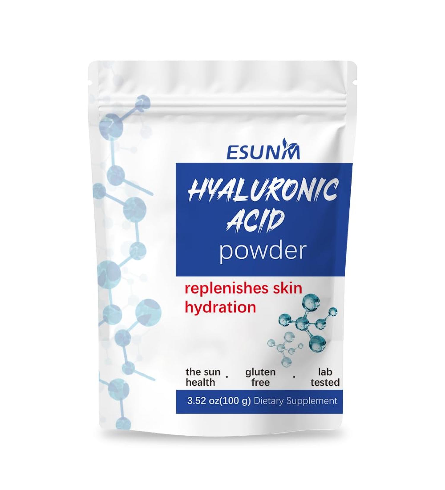 ESUNM Hyaluronic Acid Powder for Skin Care Low Molecular Weight Cosmetics Grade | Skin Hydration and Moisture Support Supplements Water Soluble Moisturizing Ingredient for DIY Facial Serum 3.52 oz - Buy Online on GoSupps.com