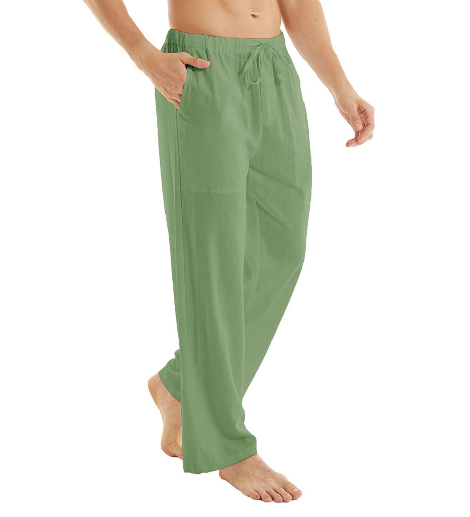 YuKaiChen Men's Casual Beach Pants Drawstring Cotton Linen Yoga Trousers - Fruitgreen - Buy Online on GoSupps.com