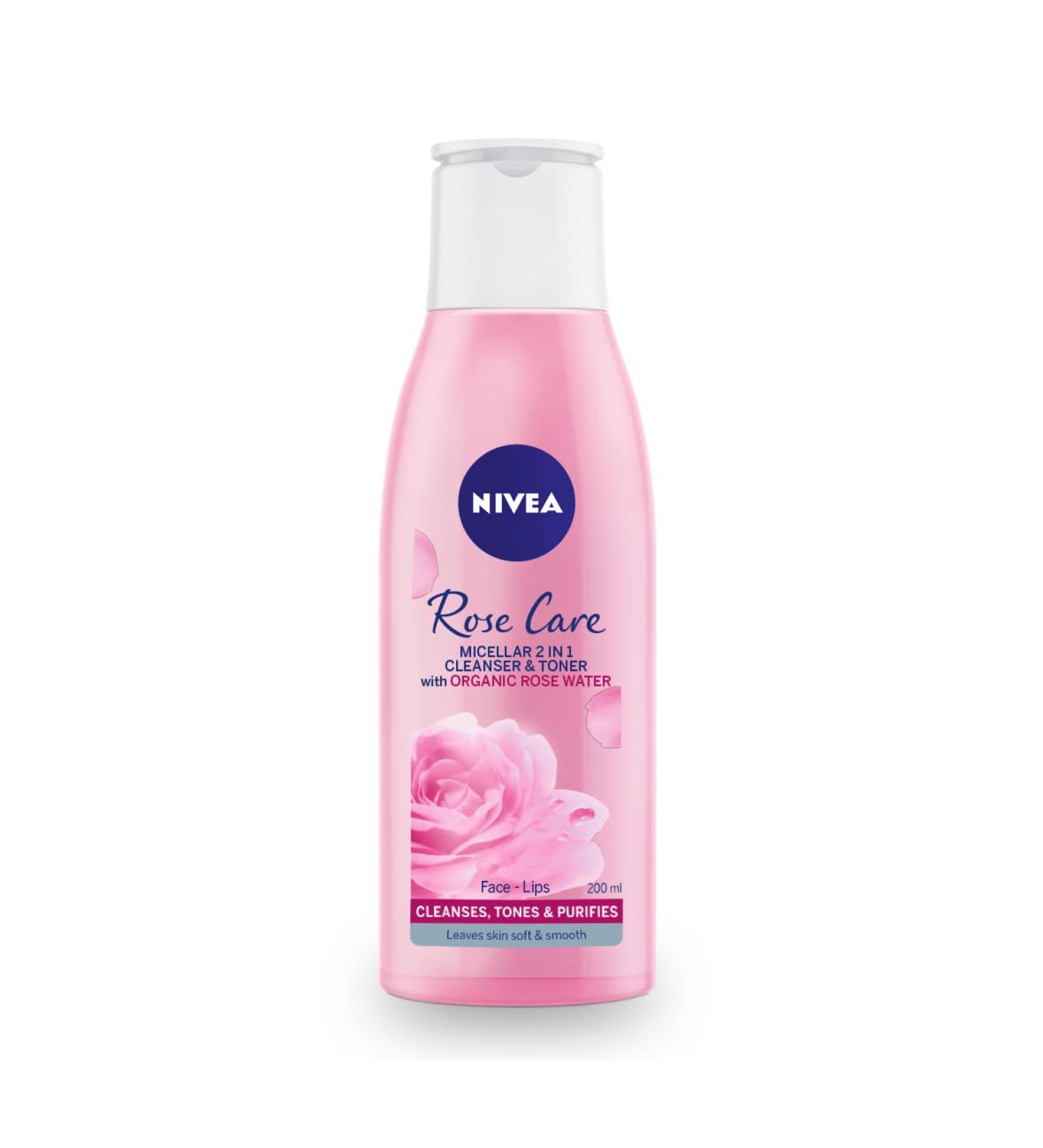 NIVEA MicellAIR 2 in 1 Rose Water Cleanser & Toner 200ml - Waterproof Makeup Remover & Cleansing Water with Rose Water for Thorough Cleansing - Buy Online on GoSupps.com