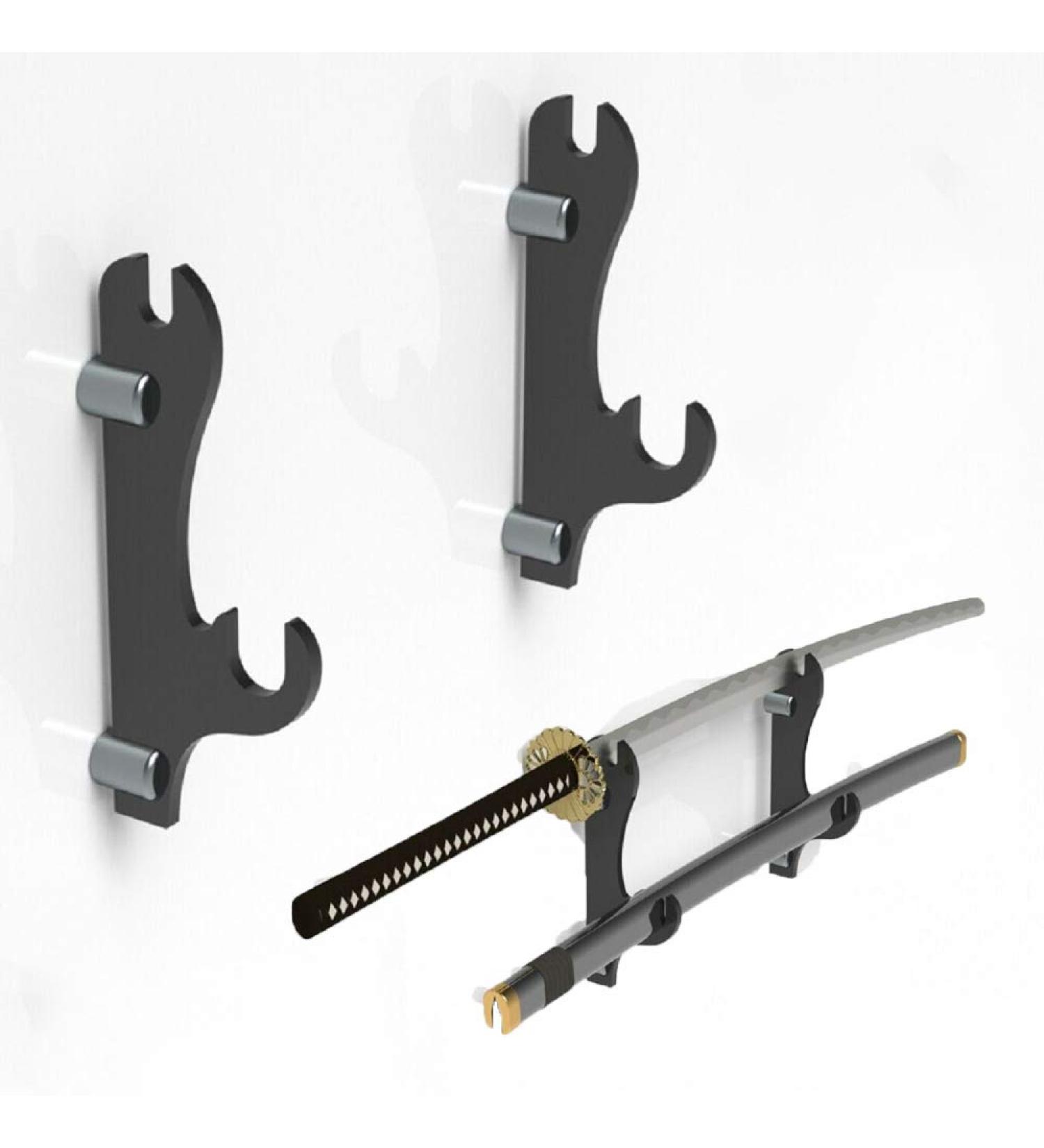 QIXIN Two-Layer Wall-Mounted Samurai Sword Stand - Black | Sword Holder Display Stand for All Swords - Buy Online on GoSupps.com