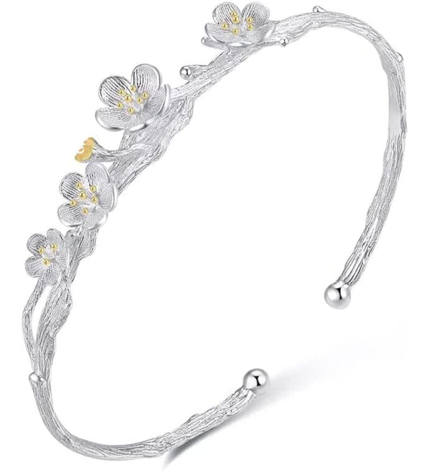 WIPPWER Silver Bracelet Sterling Silver Chain Bracelet Women Silver Bracelet Adjustable Cuff Bangle Hand Carve Flower Bracelets Ladies Jewellery Birthday Gifts for Sisters F - Buy Online on GoSupps.com