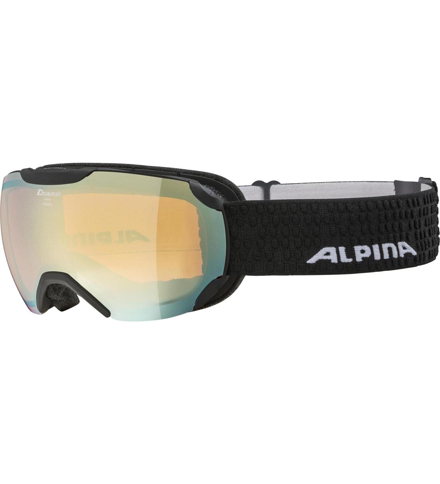 ALPINA PHEOS S Q-LITE - Mirrored contrast-enhancing ski goggles with 100% UV protection for adults black matt one size