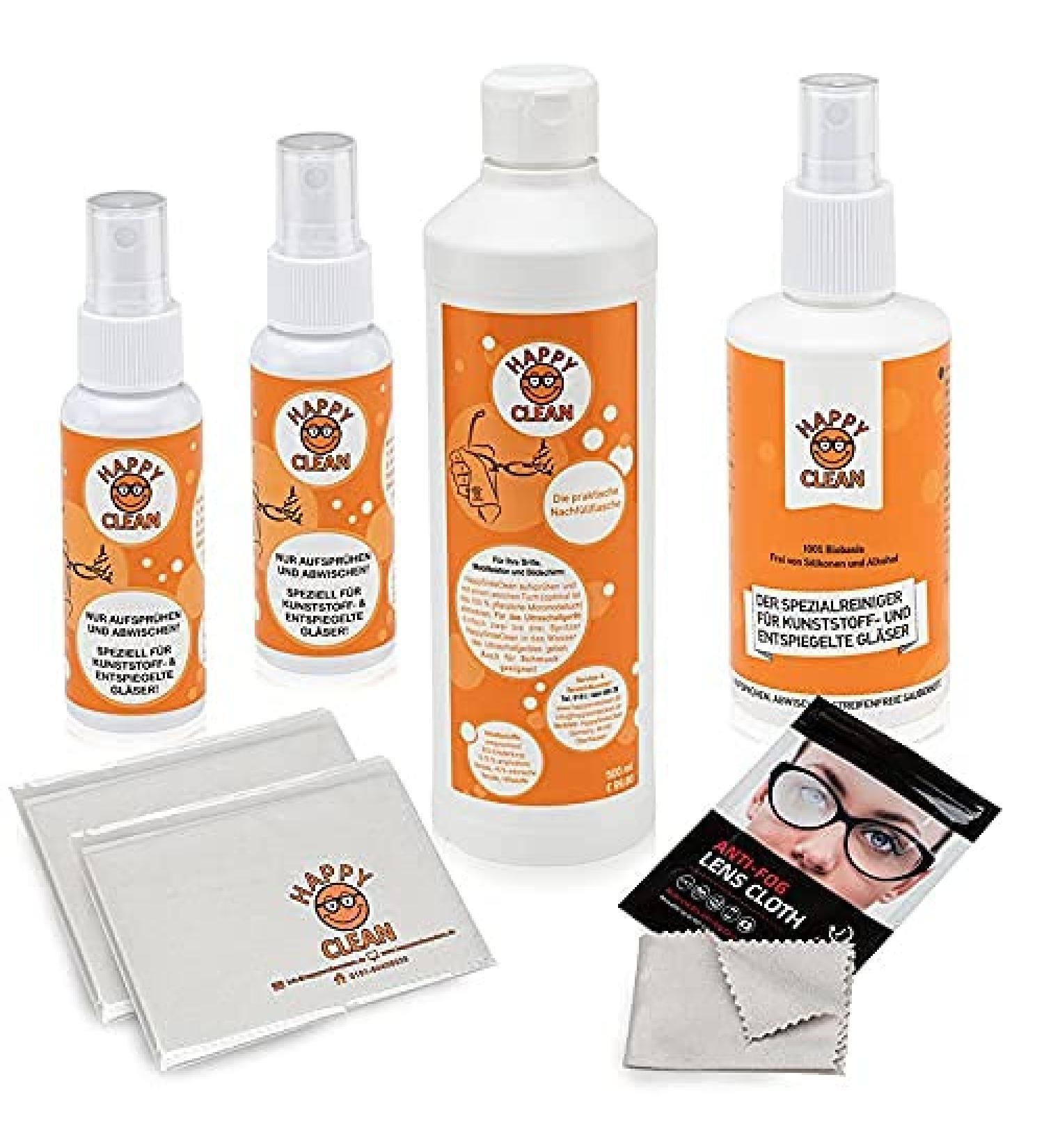 Happy Clean Special Package | Glasses Cleaner + Microfiber Cloth | Anti-Fogging & Strip-Free | Ideal for Plastic & Anti-Reflective Lenses | 100% Biobased Silicone & Alcohol-Free - Buy Online on GoSupps.com