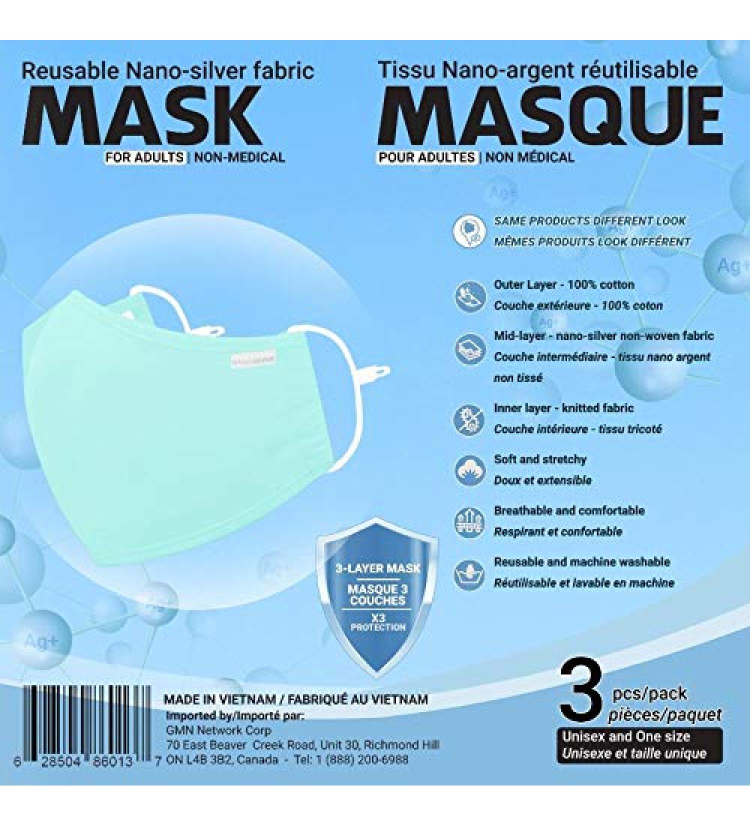 Sequence Reusable Nano-Silver Fabric Mask for Adults - 3 Pack Green - Buy Online on GoSupps.com