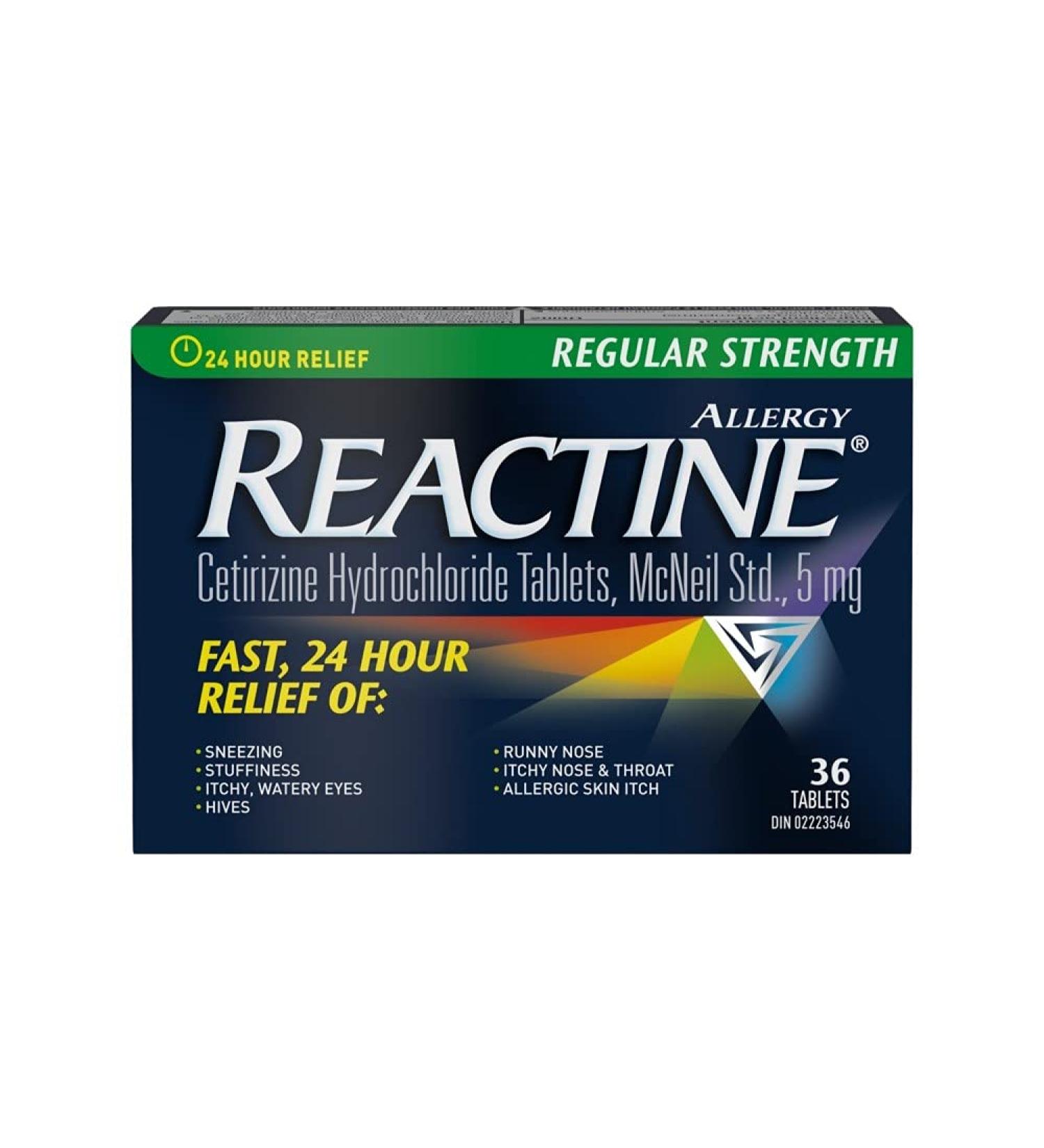 Reactine Regular Strength Antihistamine Tablets - 5mg Cetirizine Hydrochloride - 24 Hour Allergy Relief Medicine - 36 Count 36 Count (Pack of 1) - Buy Online on GoSupps.com