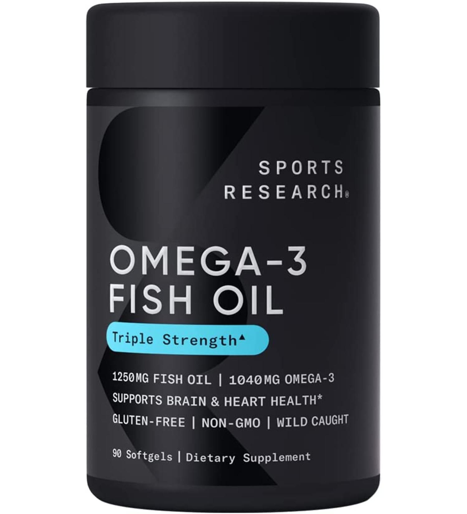 Sports Research Omega-3 Fish Oil 1250mg - Triple Strength 90 Softgels for Heart & Joint Health - Buy Online on GoSupps.com