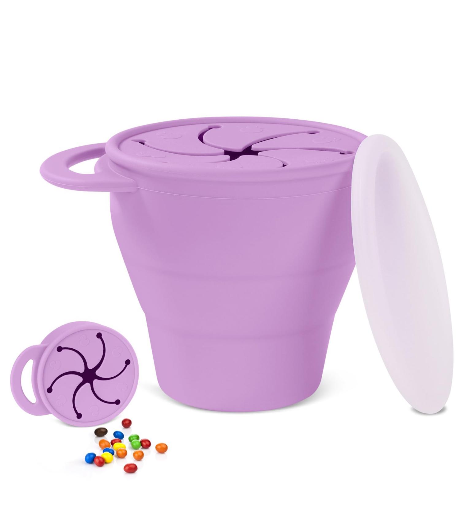 Vicloon Collapsible Silicone Baby Snack Cup - Non-Spill Snack Pot for Toddler with Lid - Purple - Buy Online on GoSupps.com