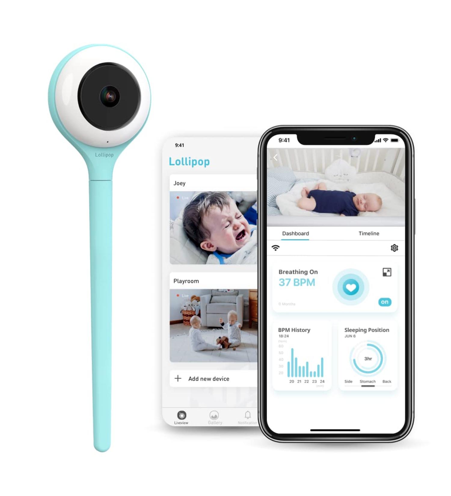 Lollipop Baby Monitor (Turquoise) - Contactless Breathing & Cry Detection, Sleep Tracking, WiFi Camera - Buy Online on GoSupps.com