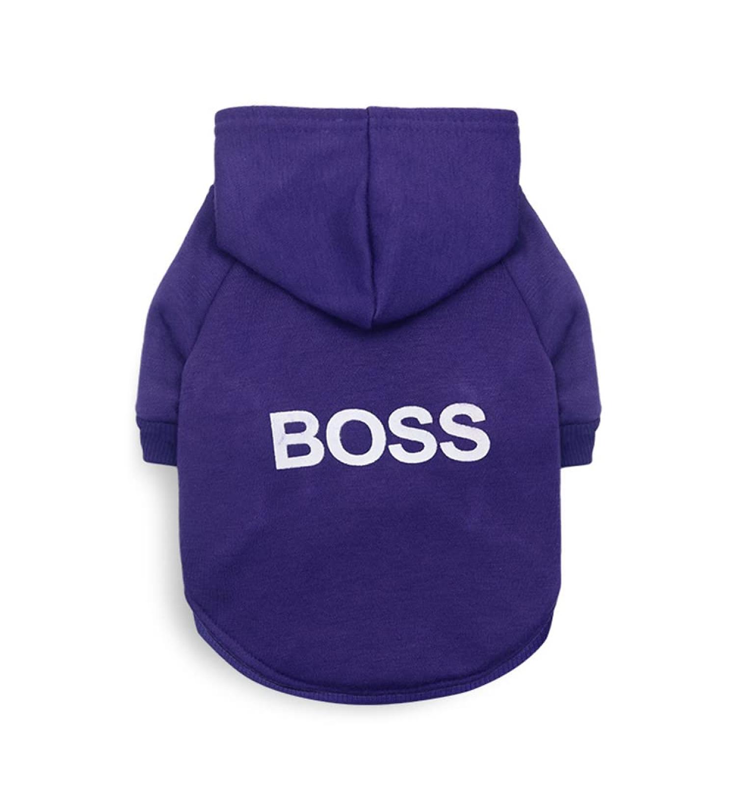 LtuzPet Dog Sweater with Hood "Boss" made of soft fleece warm dog jacket purple X-Small