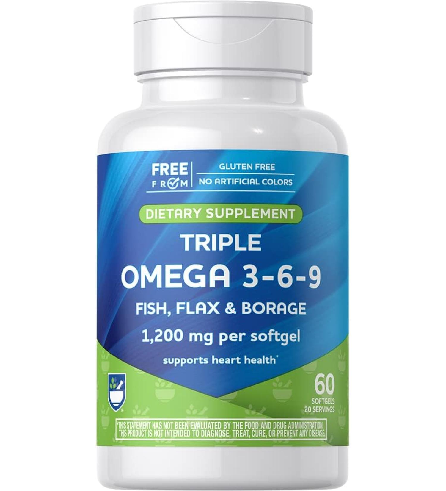 RA Triple Omega 3 6 9 Fish Oil - 120 Softgels for Healthy Heart Support with DHA  EPA  Flaxseed  and Borage Oil - Buy Online on GoSupps.com
