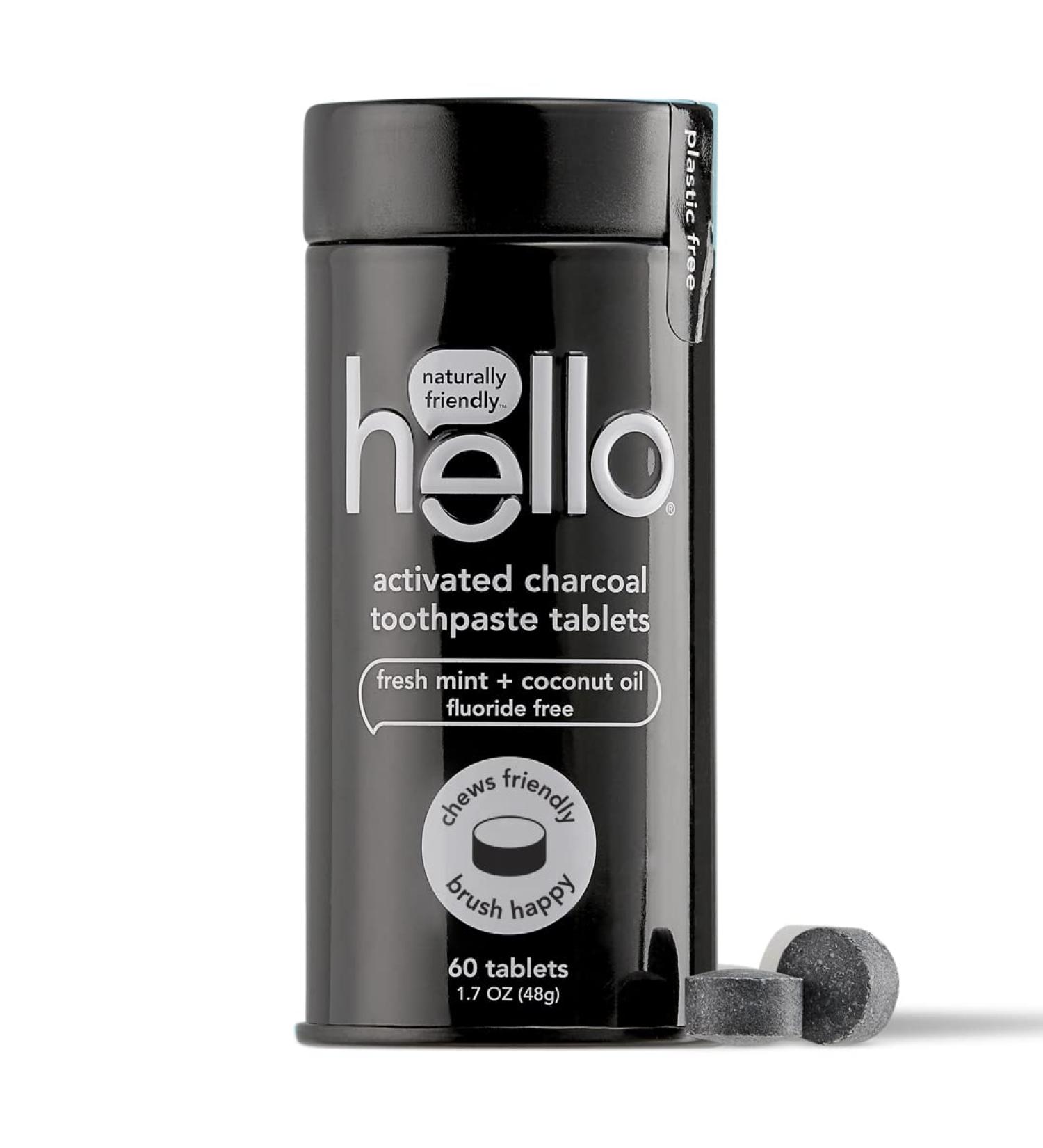 Hello Activated Charcoal Toothpaste Tablets - Fresh Mint & Coconut Oil (60 Tablets) - Buy Online on GoSupps.com