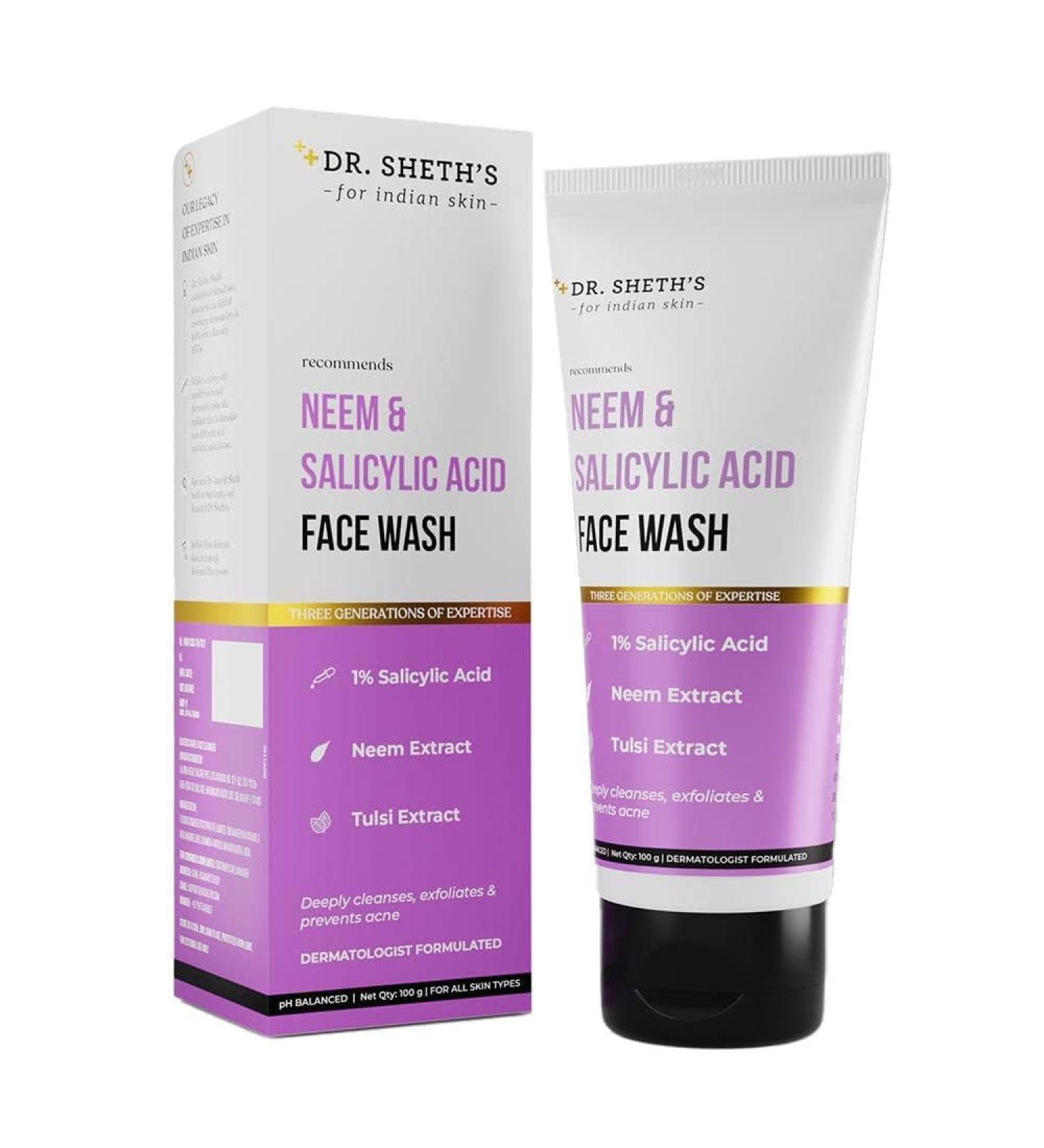 Dr. Sheth Neem & Salicylic Acid Face Wash | Anti-Acne & Oil Control Cleanser | 1% Salicylic Acid | Unisex | 100 mL - Shop Internationally - Buy Online on GoSupps.com