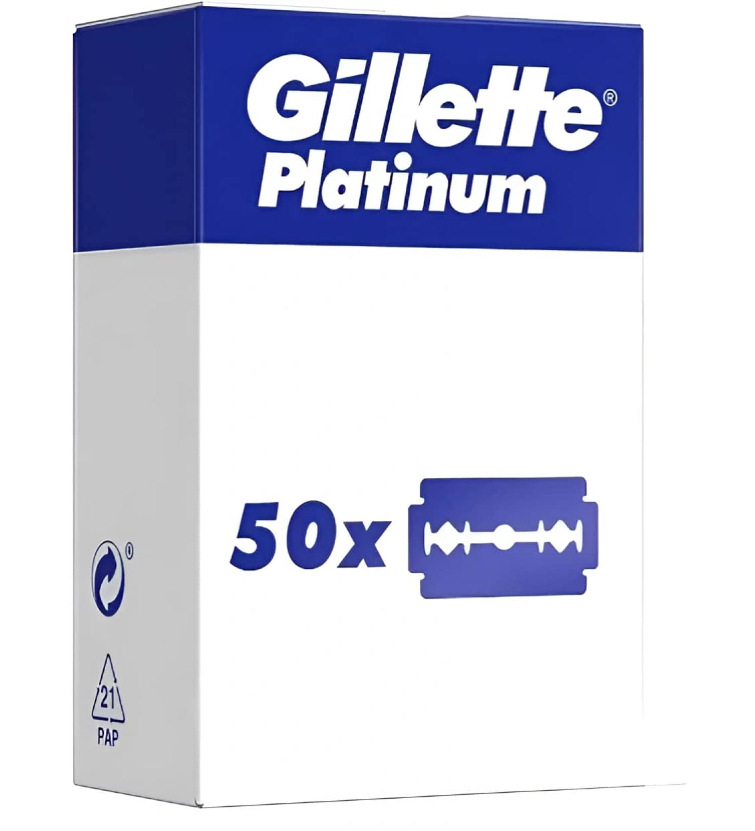 Gillette Double Edge Platinum Safety Razor Blades for Men Pack of 50 Stainless Steel Refill Blades