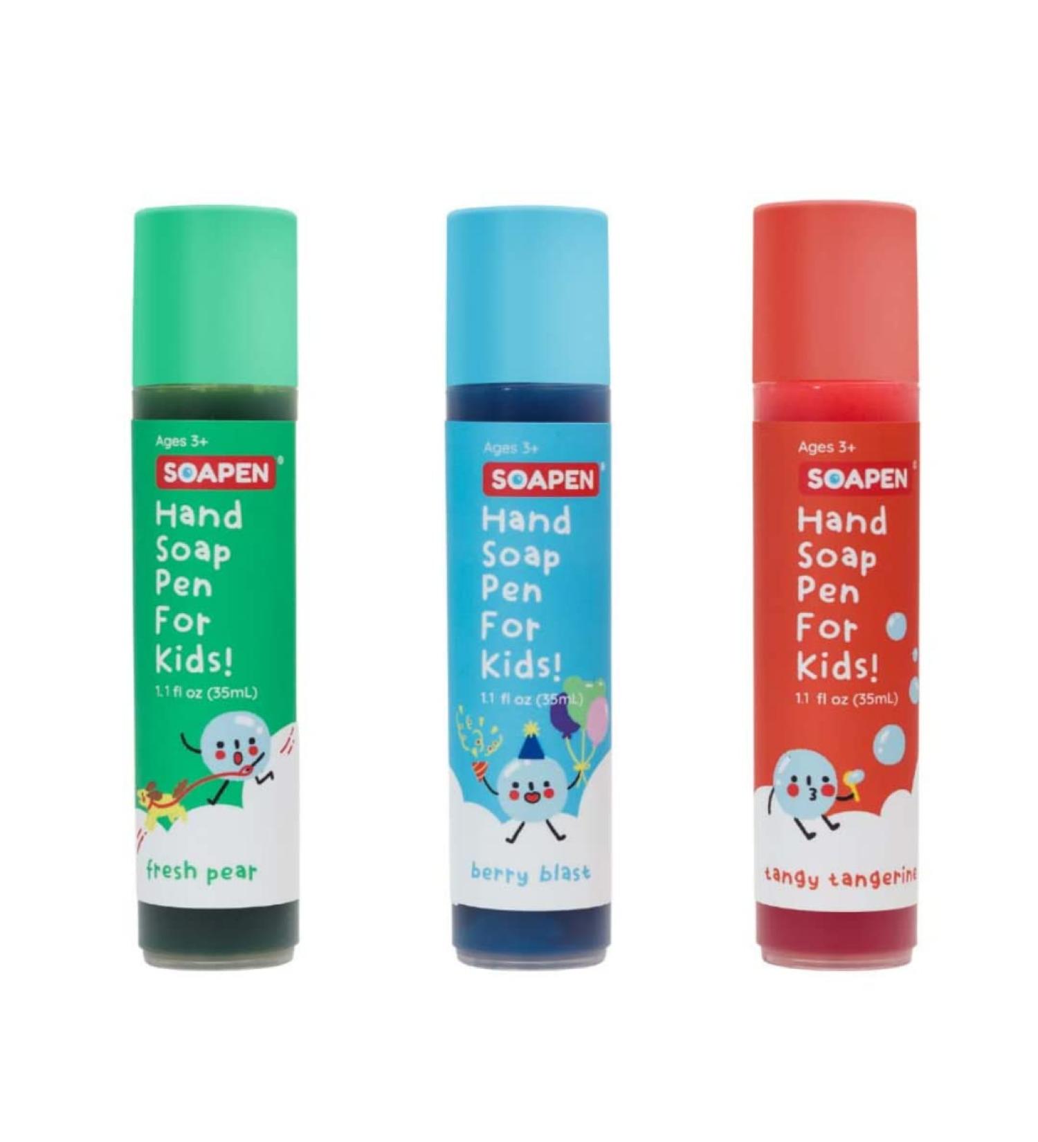 SOAPEN Kids' Roll-On Hand Soap 3-Pack | Fun Colorful Soap Pen | Encourages Proper Handwashing | Fresh Pear, Berry Blast, Tangy Tangerine Scents - Buy Online on GoSupps.com
