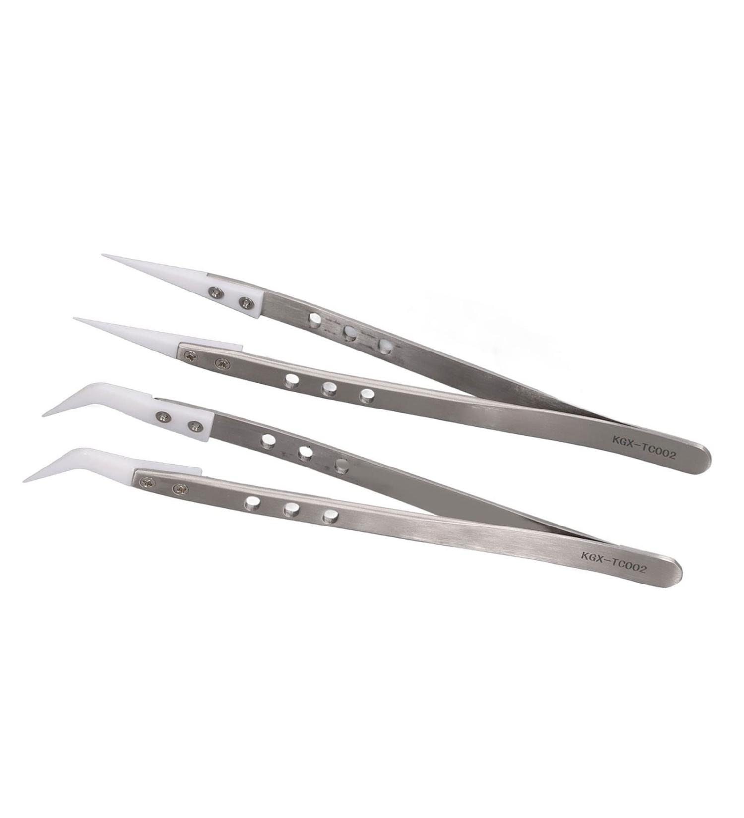 Stainless Steel Curved Tweezers Set 2 Pieces for Precision Electronic Repair | International Shipping - Buy Online on GoSupps.com