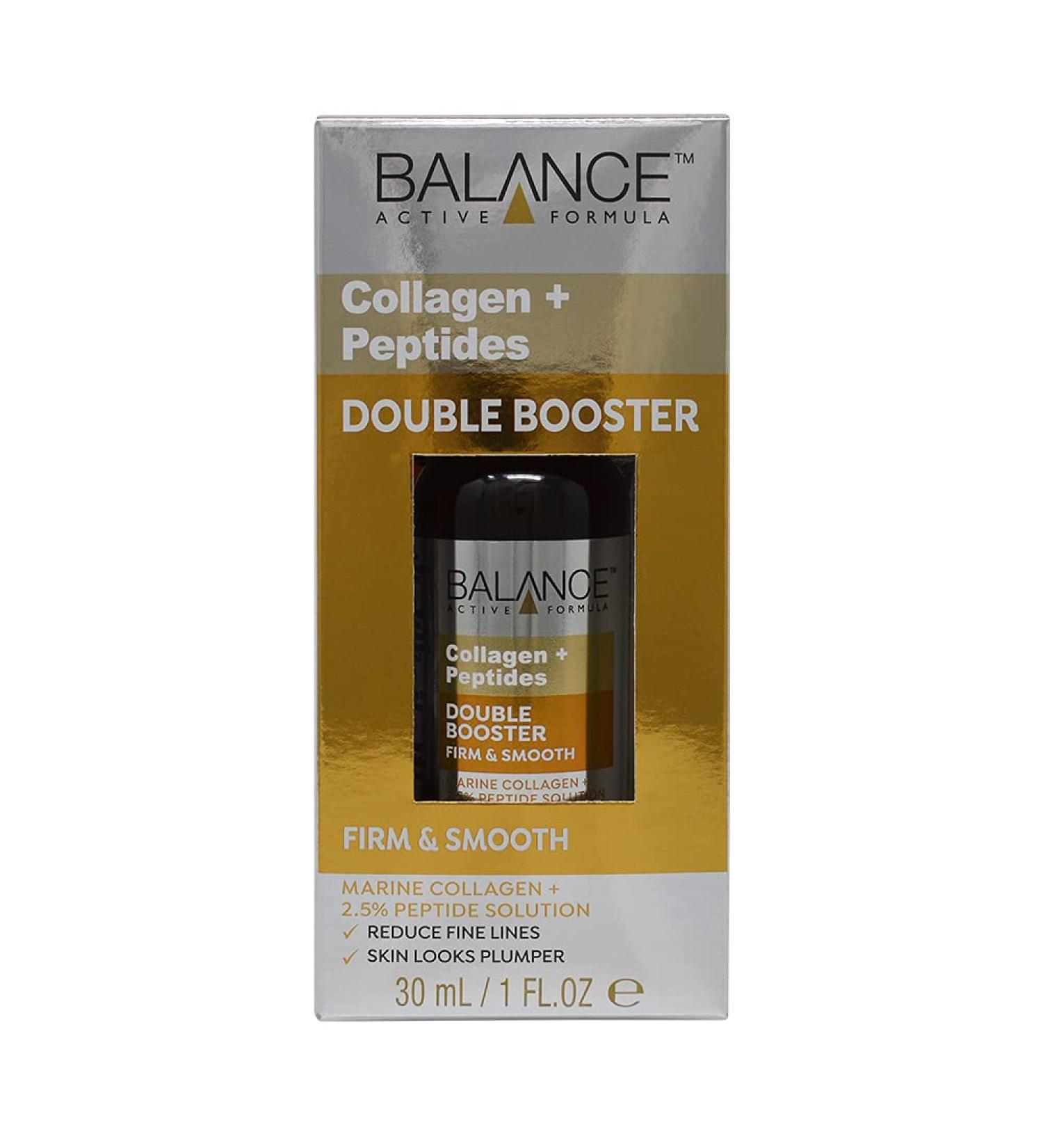 Balance Active Formula Collagen + Peptides Double Booster (30ml) - Formulated with Marine Collagen + a 2.5% Peptide Solution Known to Reduce fine Lines & Wrinkles - Buy Online on GoSupps.com