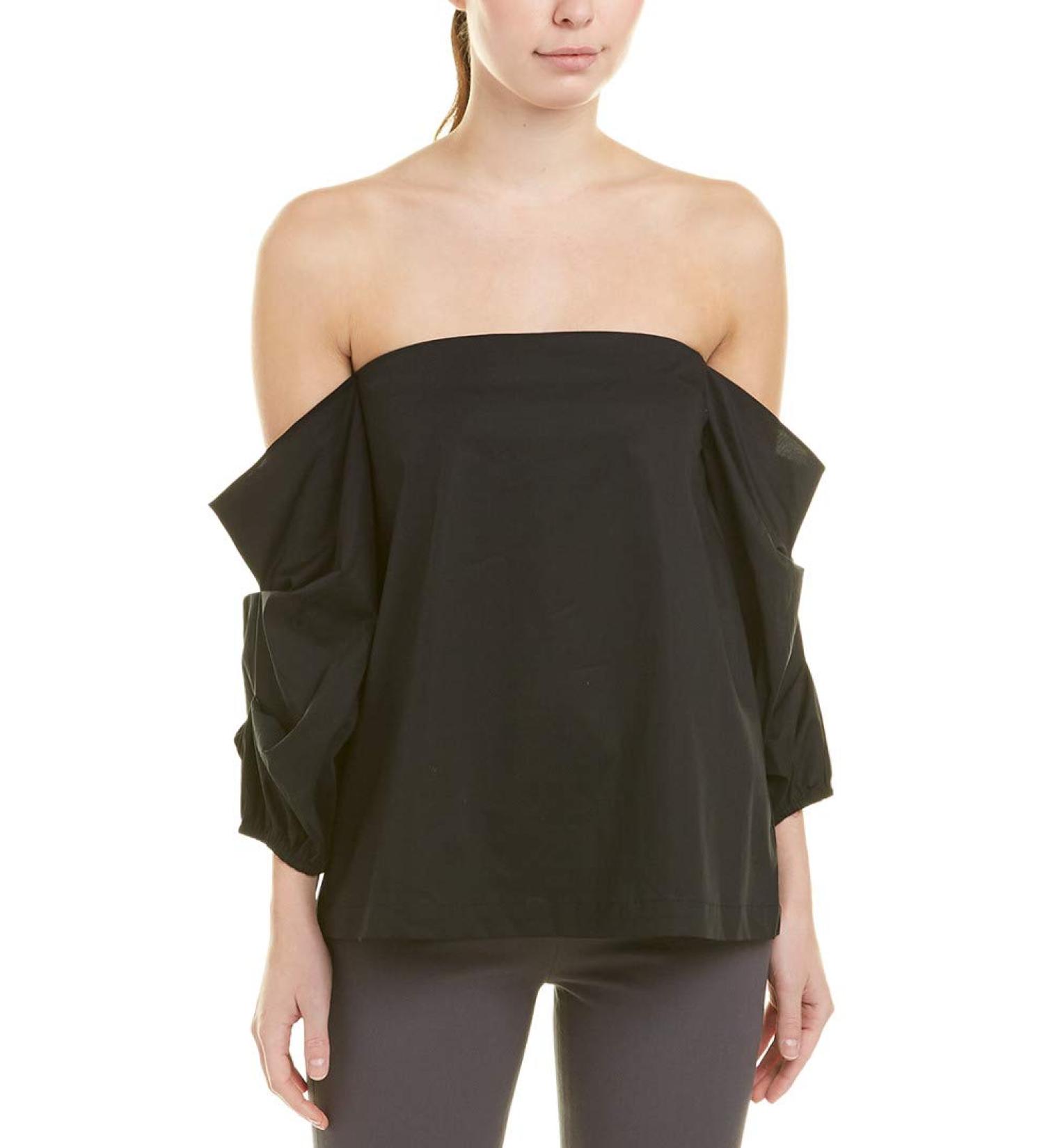 1.State Women's Off Shoulder Volumninous Sleeve Top Rich Black Medium