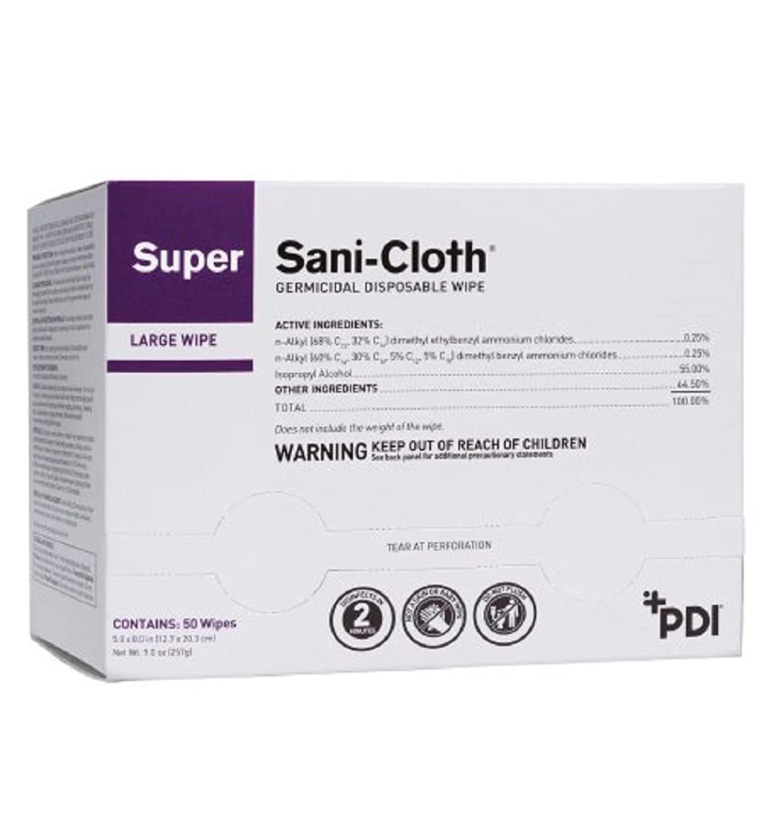 PDI Healthcare H04082 Super Sani-Cloth Germicidal Disposable Wipe, 5" Width, 8" Length (Pack of 50)
