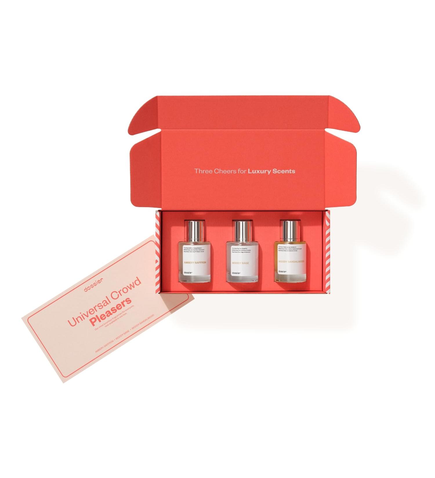 Dossier - Eau de Parfum - Universal Crowd Pleasers 50 ML Trio Set - Ambery Saffron - Woody Sage - Woody Sandalwood - 3x Fragrance 1.7 Fl oz - Buy Online on GoSupps.com
