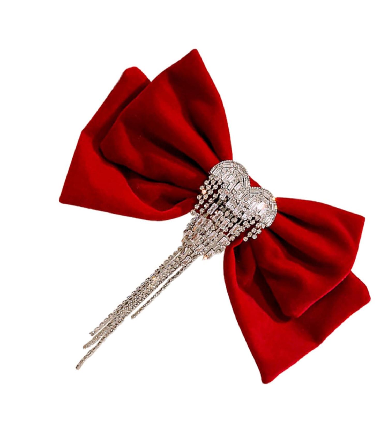 DOITOOL Tassel Hair Clip Red Hair Clips Hair Accessories for Girls Barrettes for Girls Rhinestone Barrettes for Women Womens Barrettes for Hair Girls Tiara Miss Spring Clip Velvet Bow Tie - Buy Online on GoSupps.com