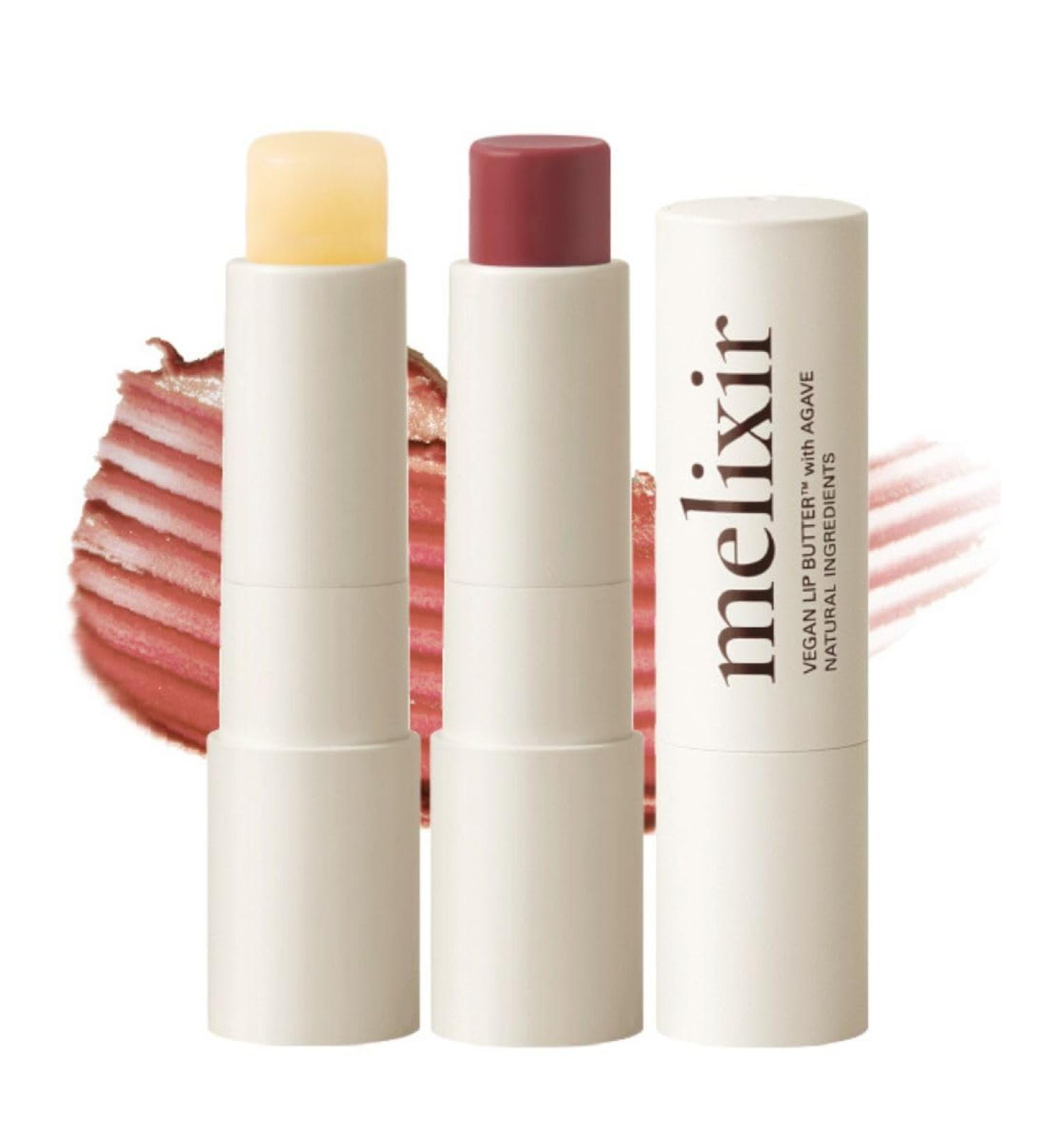Melixir Vegan Lip Butter Duo Set Hydrating Tinted Lip Balm Gift Set with Shea Butter, Moisturizing for Dry Chapped Lips, Petrolatum-Free, Bee-Free, Sheer Natural Finish (Agave & Nudy Rose) - Buy Online on GoSupps.com