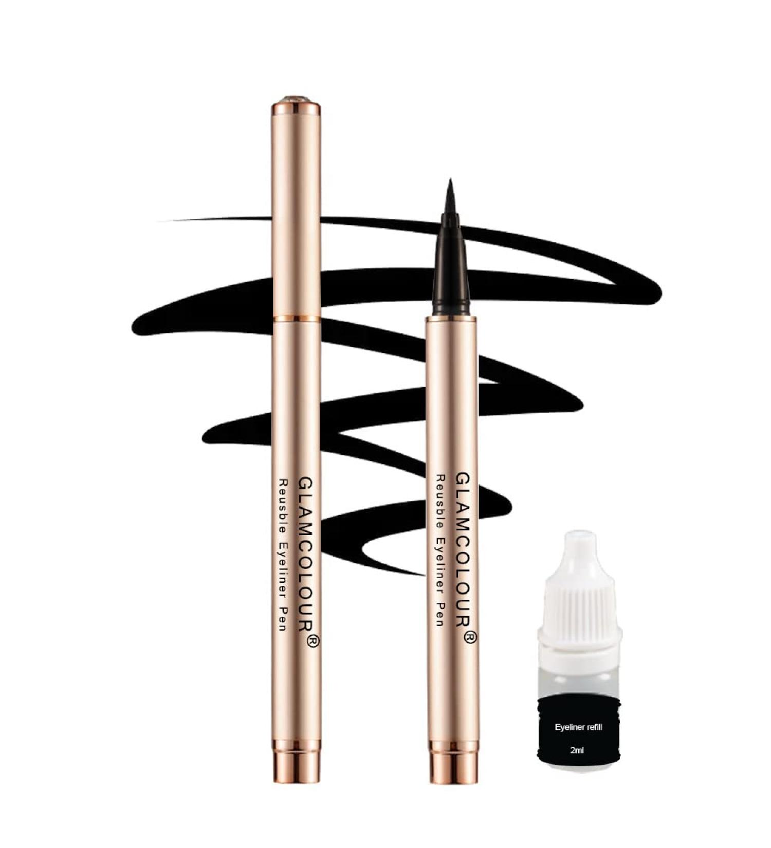Glamcolour Reusable Eyeliner Liquid Pen + 2ml Refill | Smudge Proof, Waterproof & Long-Lasting | Ideal for Women & Girls - Buy Online on GoSupps.com