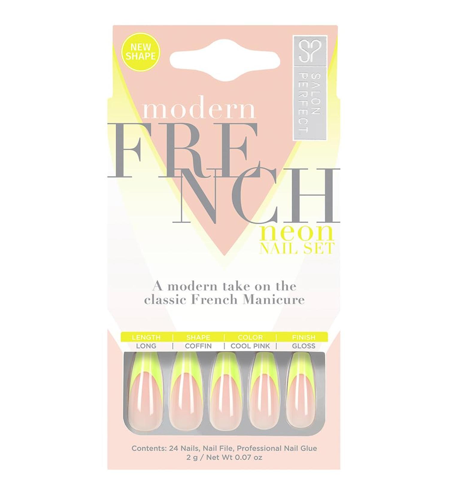 Salon Perfect Neon Modern French Design Yellow Press On Nail Set