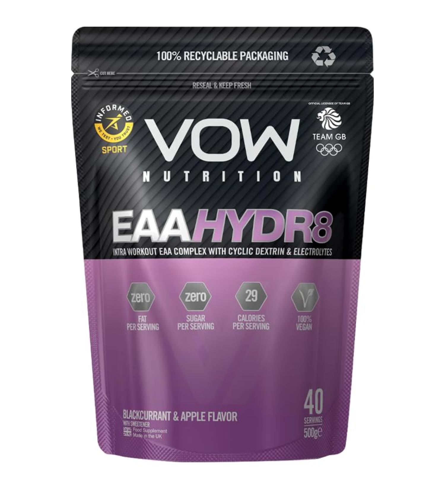Vow EAA Hydr8 - Essential Amino Acids BCAAs Electrolytes Intra Workout Drink (Blackcurrant and Apple) - Buy Online on GoSupps.com