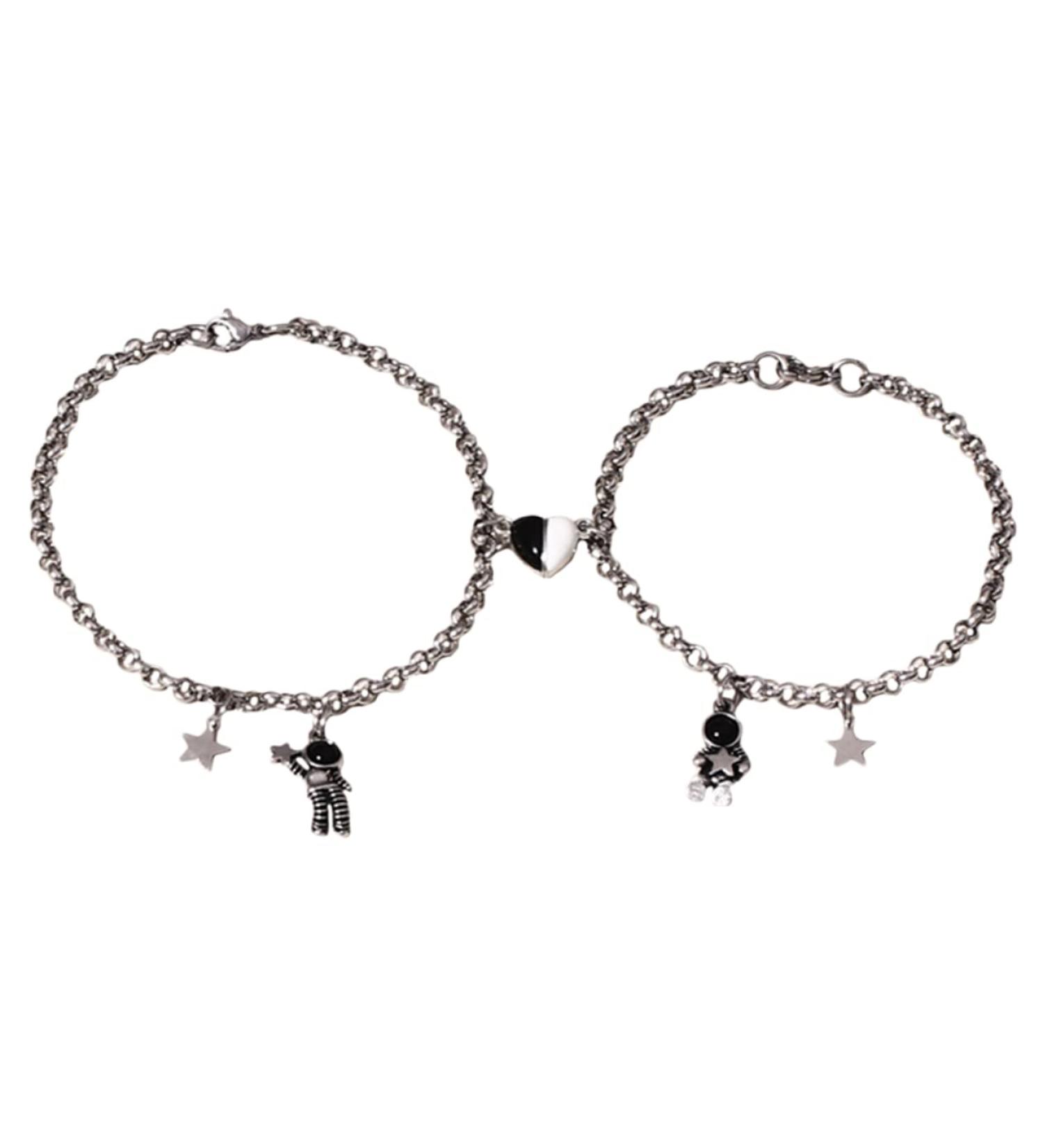 Zerodeko 2 Pairs Astronaut Bracelet Couple Wrist Bracelet Women Adjustable Bracelet Lover Gifts Finger Ring Bracelet Matching Bracelet for Couples Jewelry Stainless Steel Miss As Shown 20x1CM - Buy Online on GoSupps.com