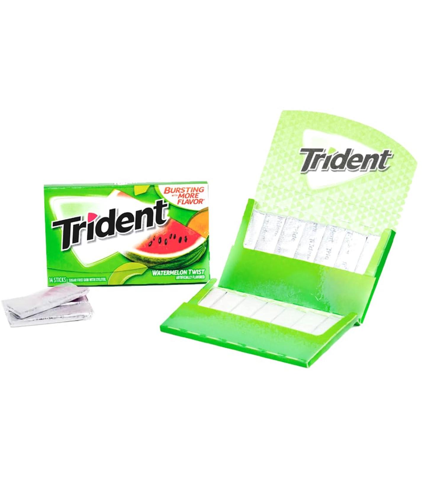 Trident Sugar Free Chewing Gum 39g (Watermelon twist 6 Packs) Watermelon twist 1 count (Pack of 1)